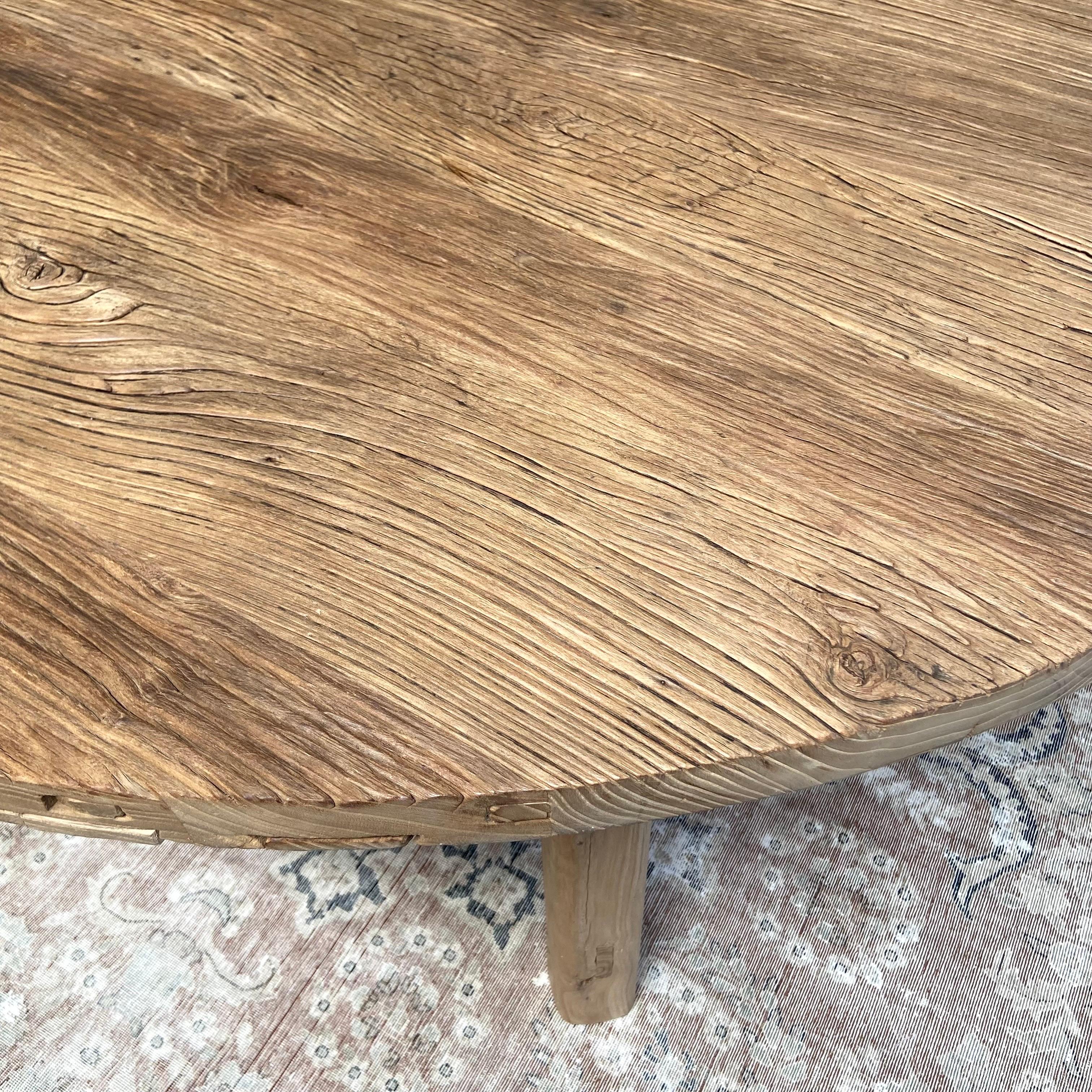 Custom Made Reclaimed Elm Wood Round Dining Table with Modern Legs 5