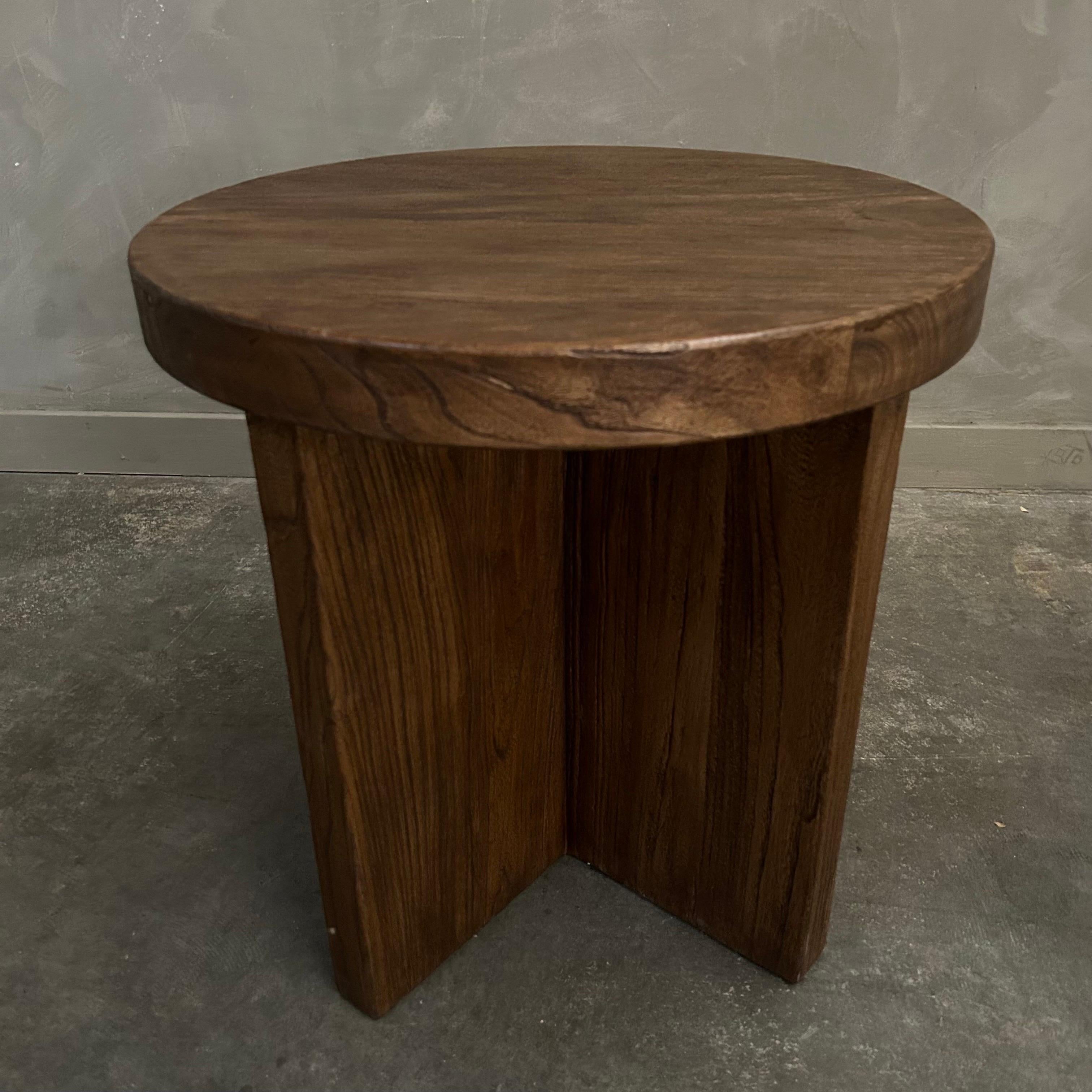 Custom Made Reclaimed Elm Wood Side Table with X Base For Sale 5