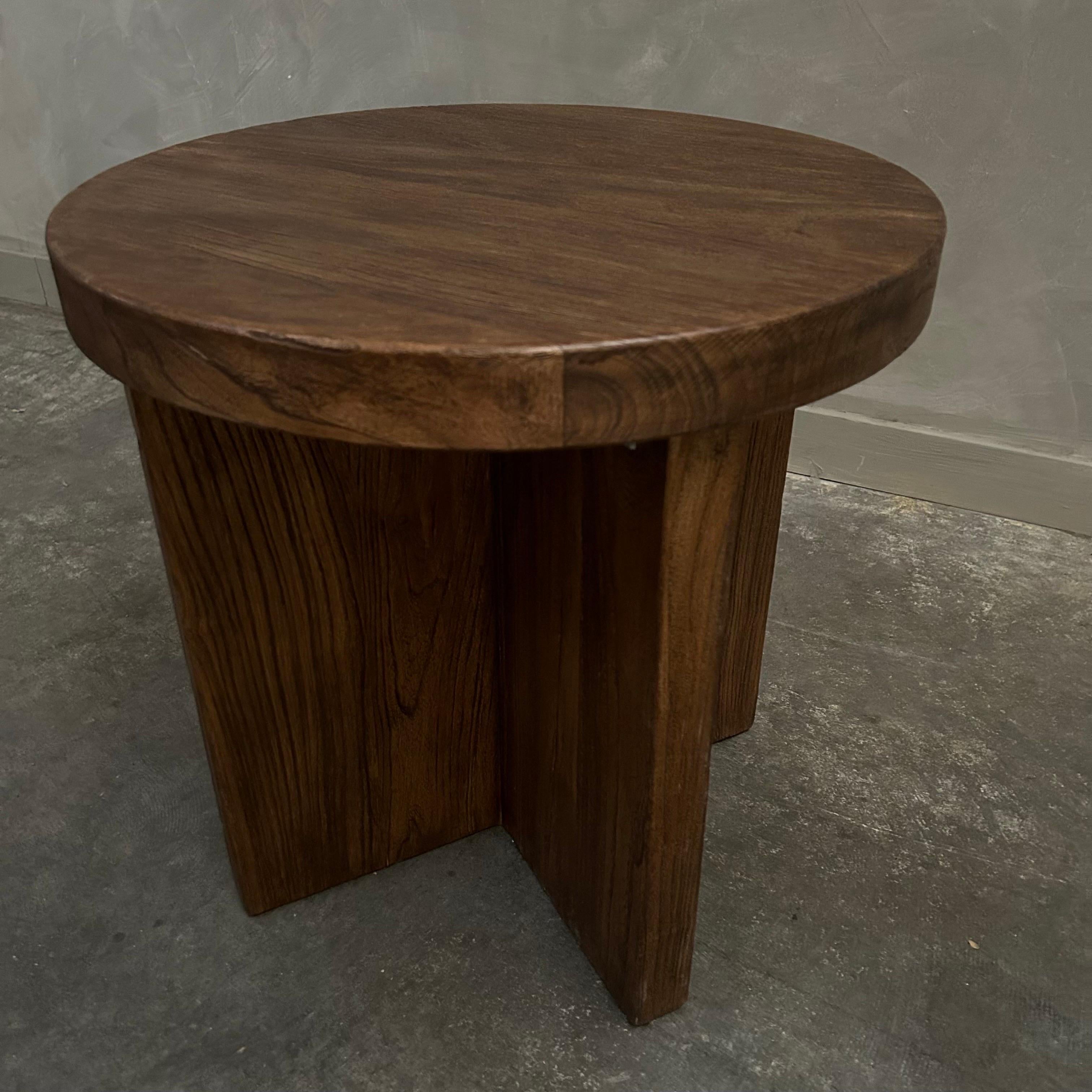 Custom Made Reclaimed Elm Wood Side Table with X Base For Sale 7