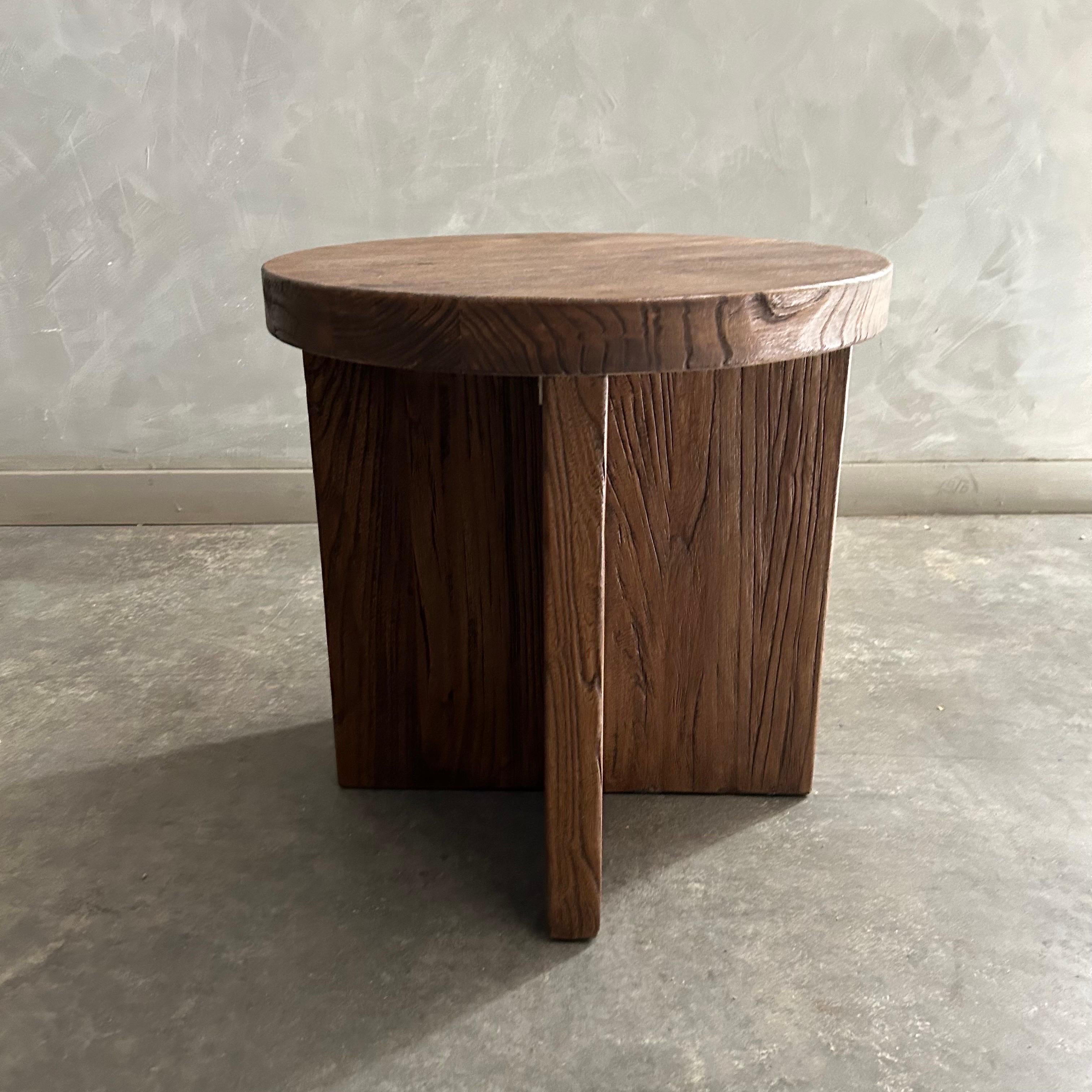 Custom Made Reclaimed Elm Wood Side Table with X Base For Sale 8