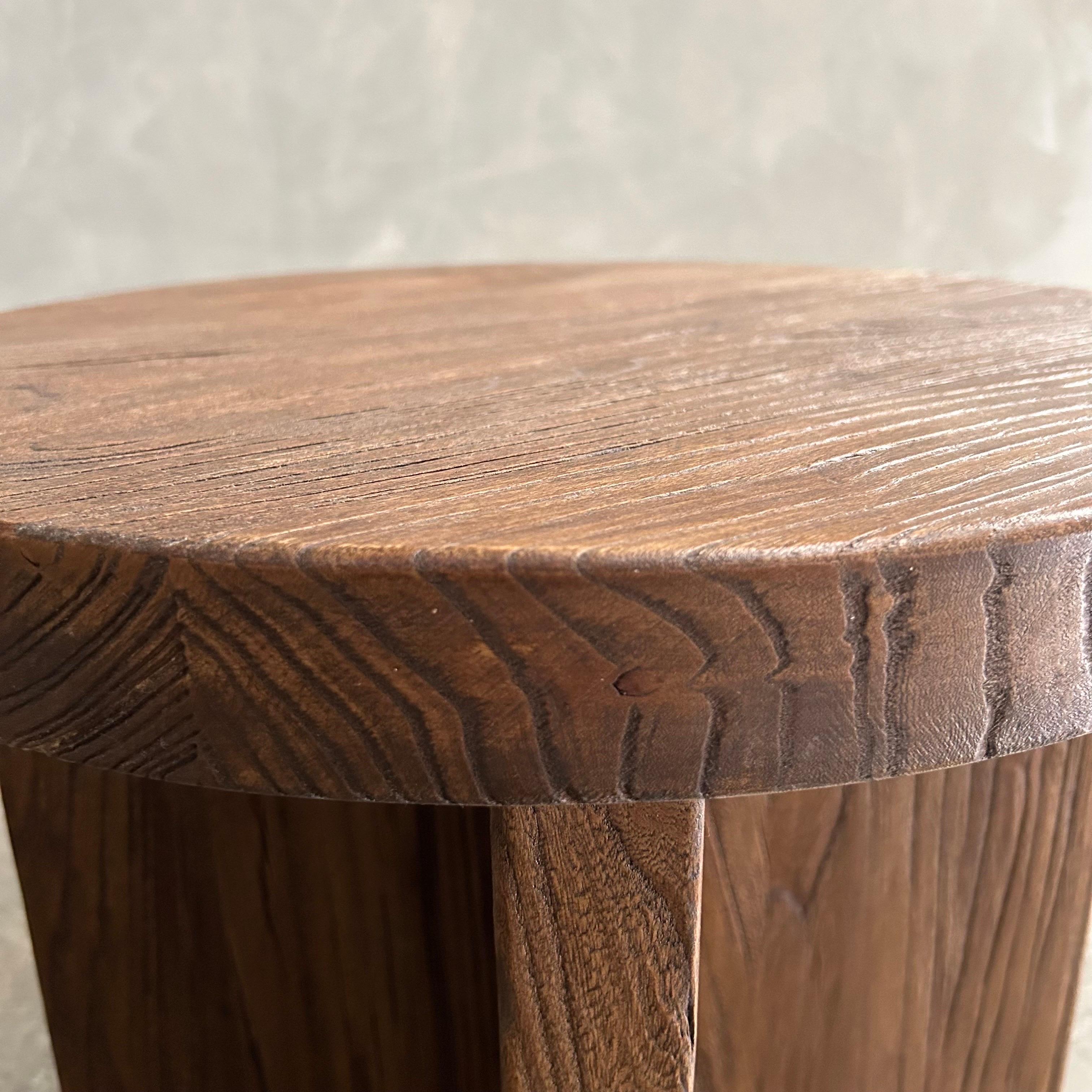 Minimalist Custom Made Reclaimed Elm Wood Side Table with X Base For Sale