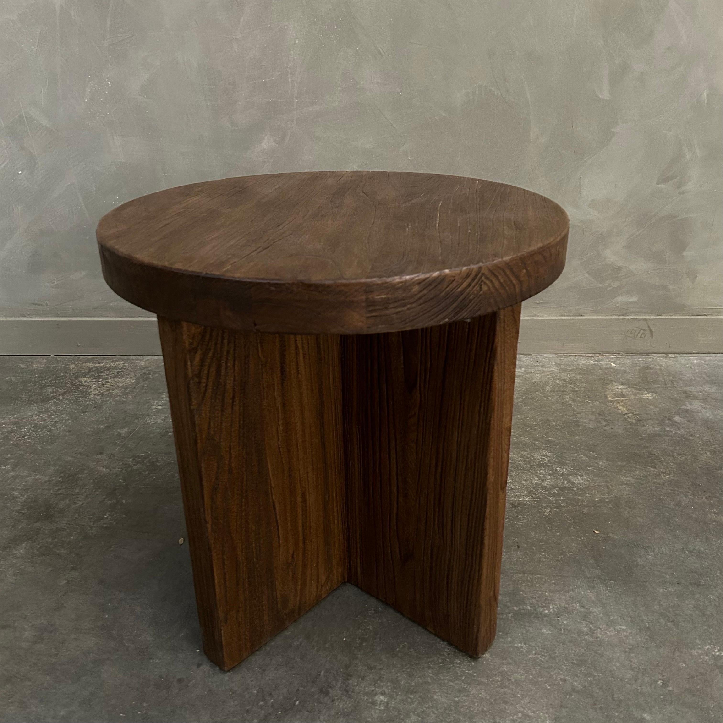 Contemporary Custom Made Reclaimed Elm Wood Side Table with X Base For Sale
