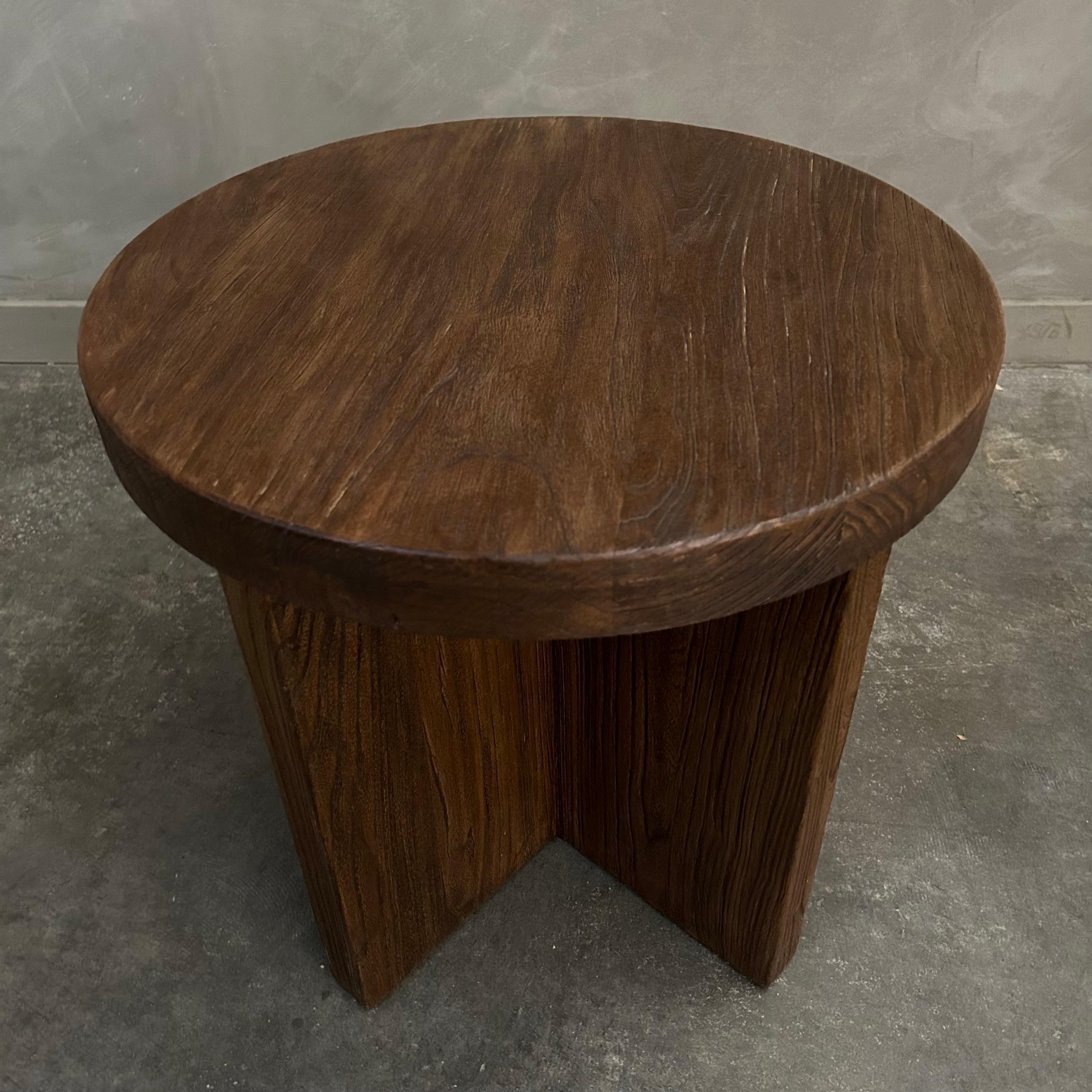 Custom Made Reclaimed Elm Wood Side Table with X Base For Sale 1