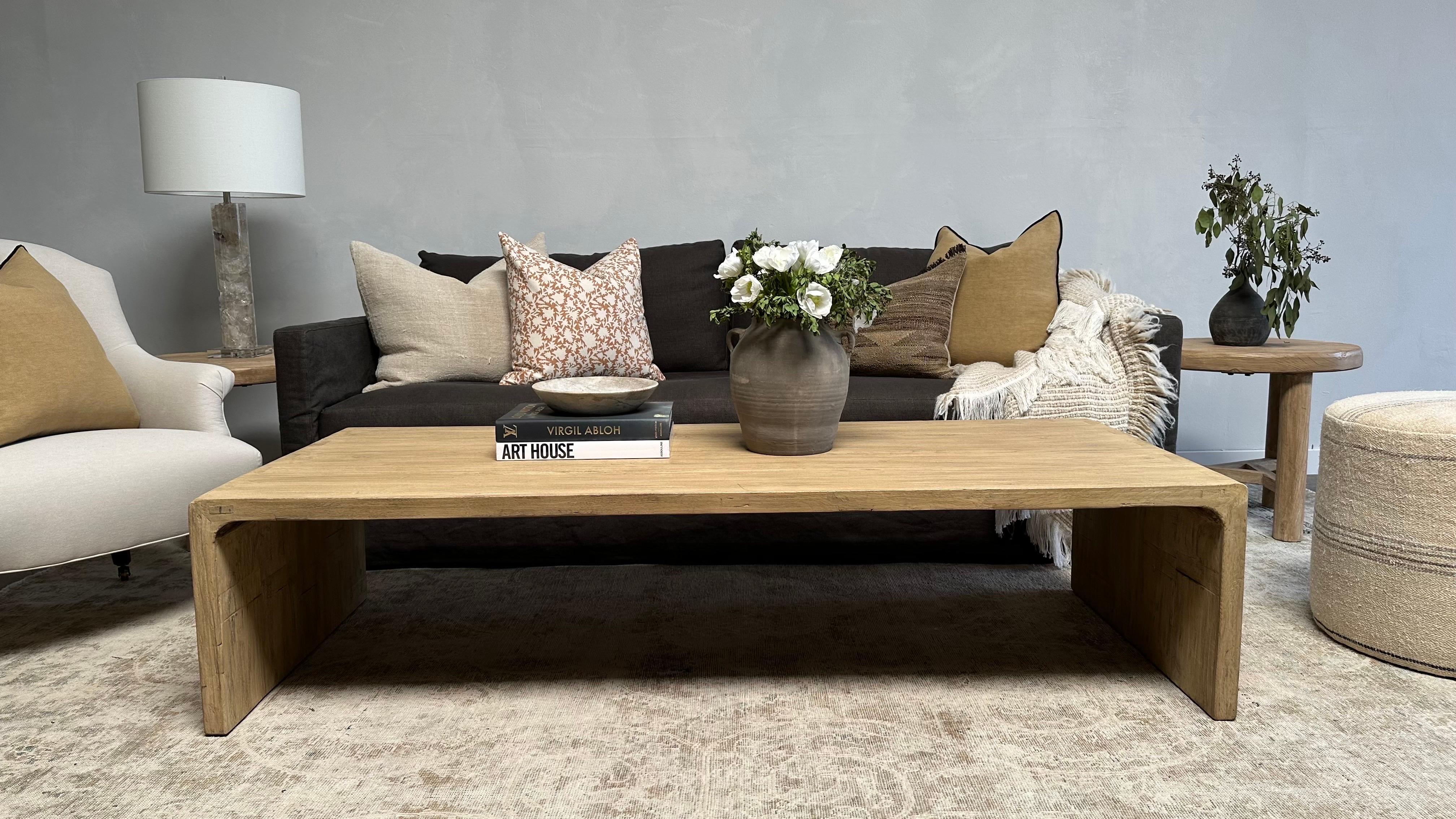 Custom Made Reclaimed Elm Wood Waterfall Coffee Table For Sale at 1stDibs