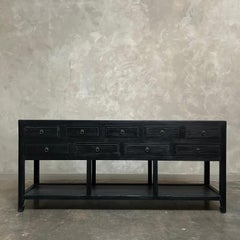 Custom Made Reclaimed Wood Console with Drawers in Black Painted Finish
