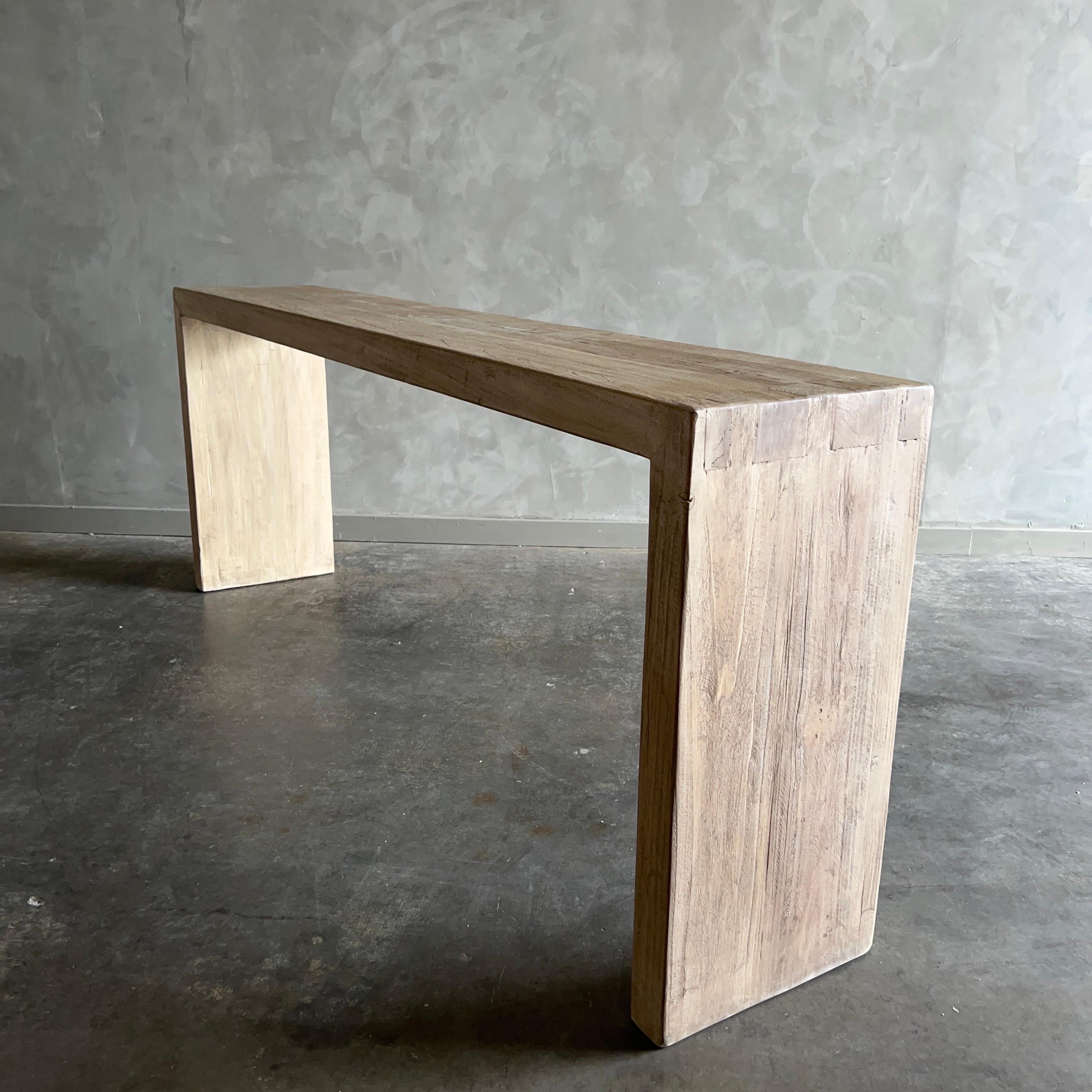 Organic Modern Custom Made Reclaimed Wood Waterfall Table For Sale