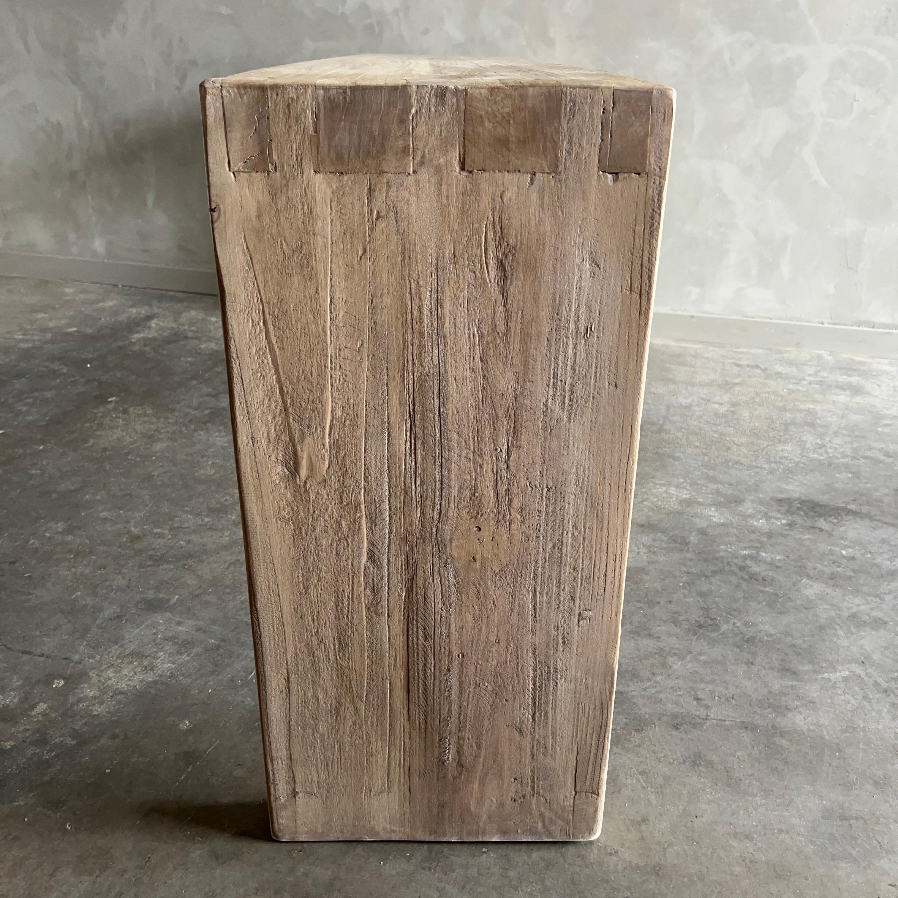 Elm Custom Made Reclaimed Wood Waterfall Table For Sale