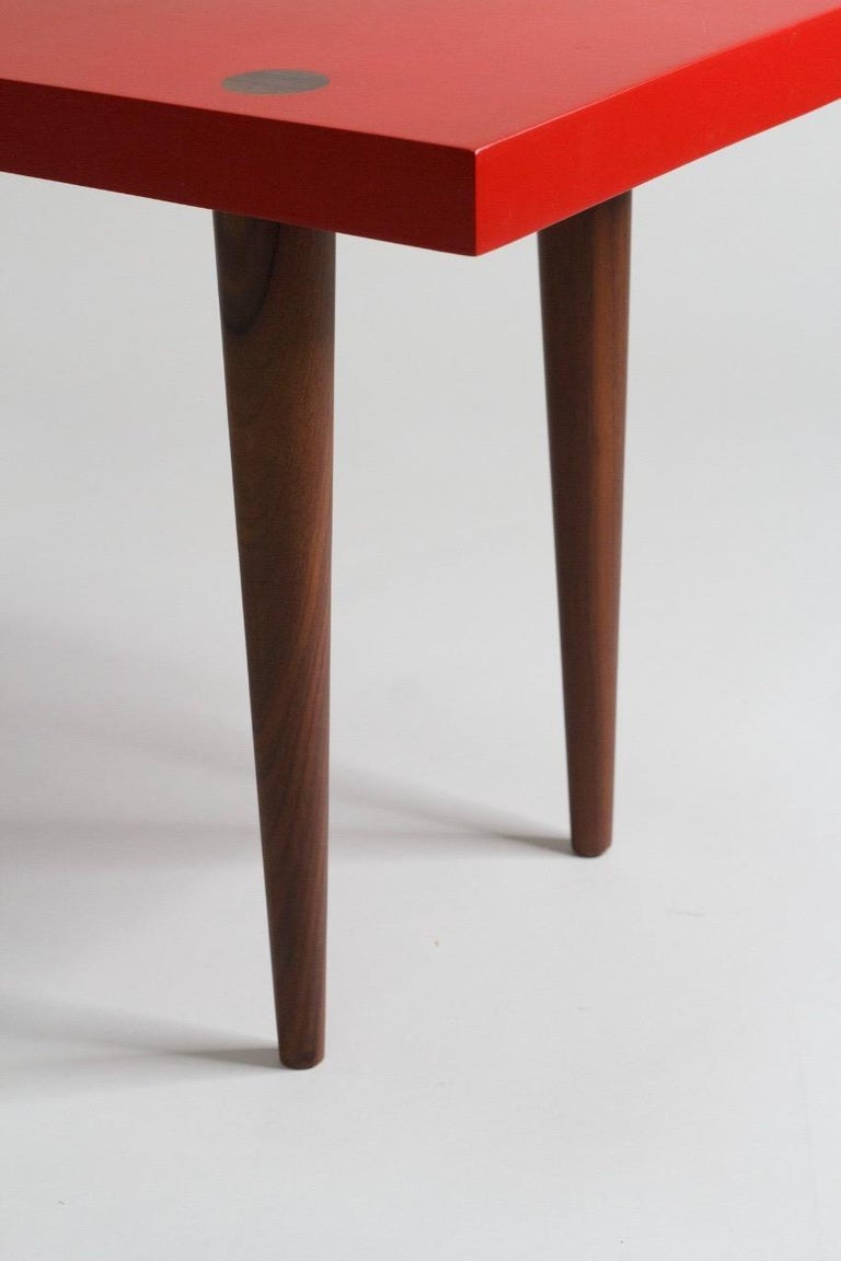 North American Custom Made Red Lacquer Bench/Coffee Table in Solid Walnut Legs