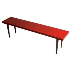 Custom Made Red Lacquer Bench/Coffee Table in Solid Walnut Legs