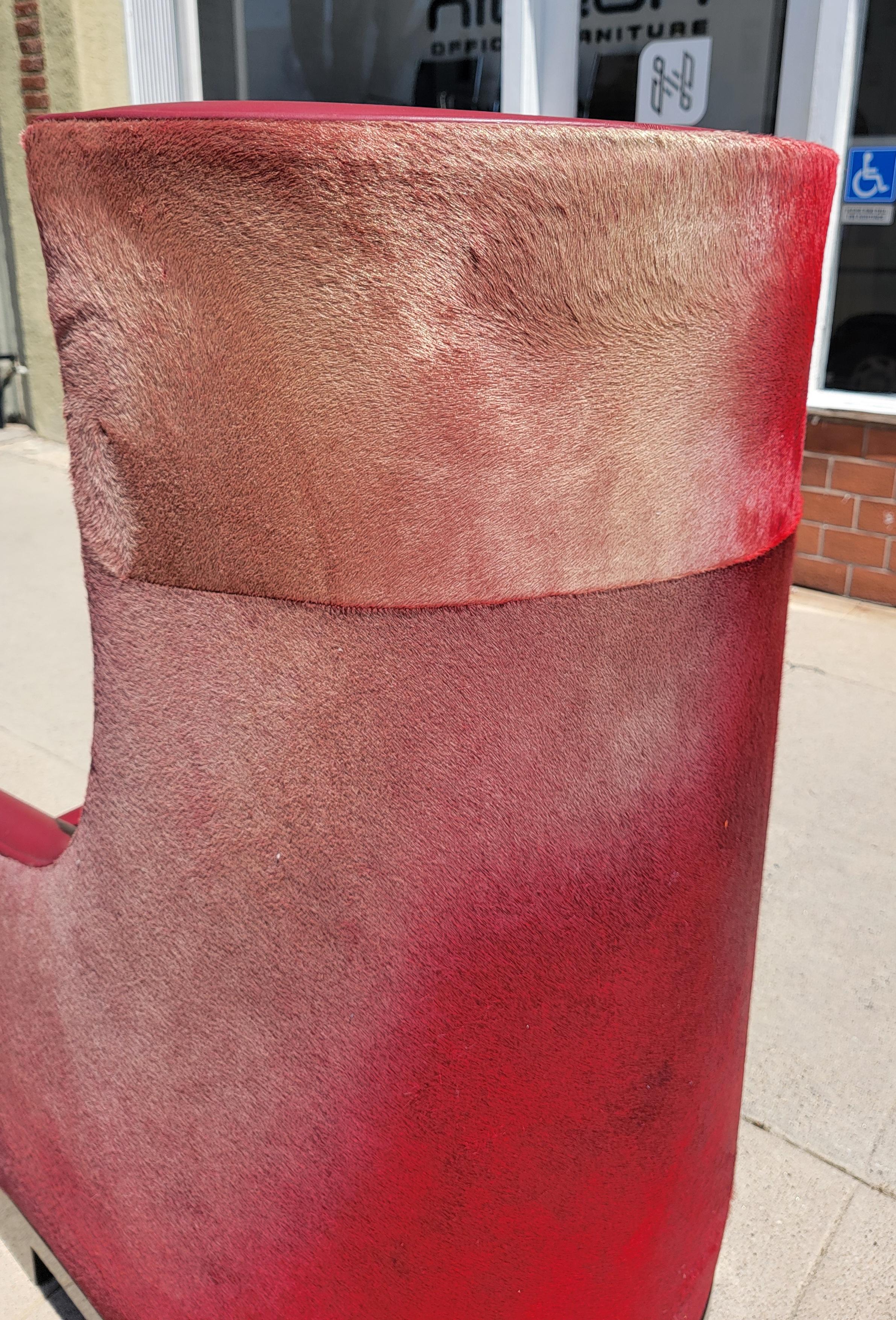 Modern Custom Made Red Leather Arm Chair For Sale