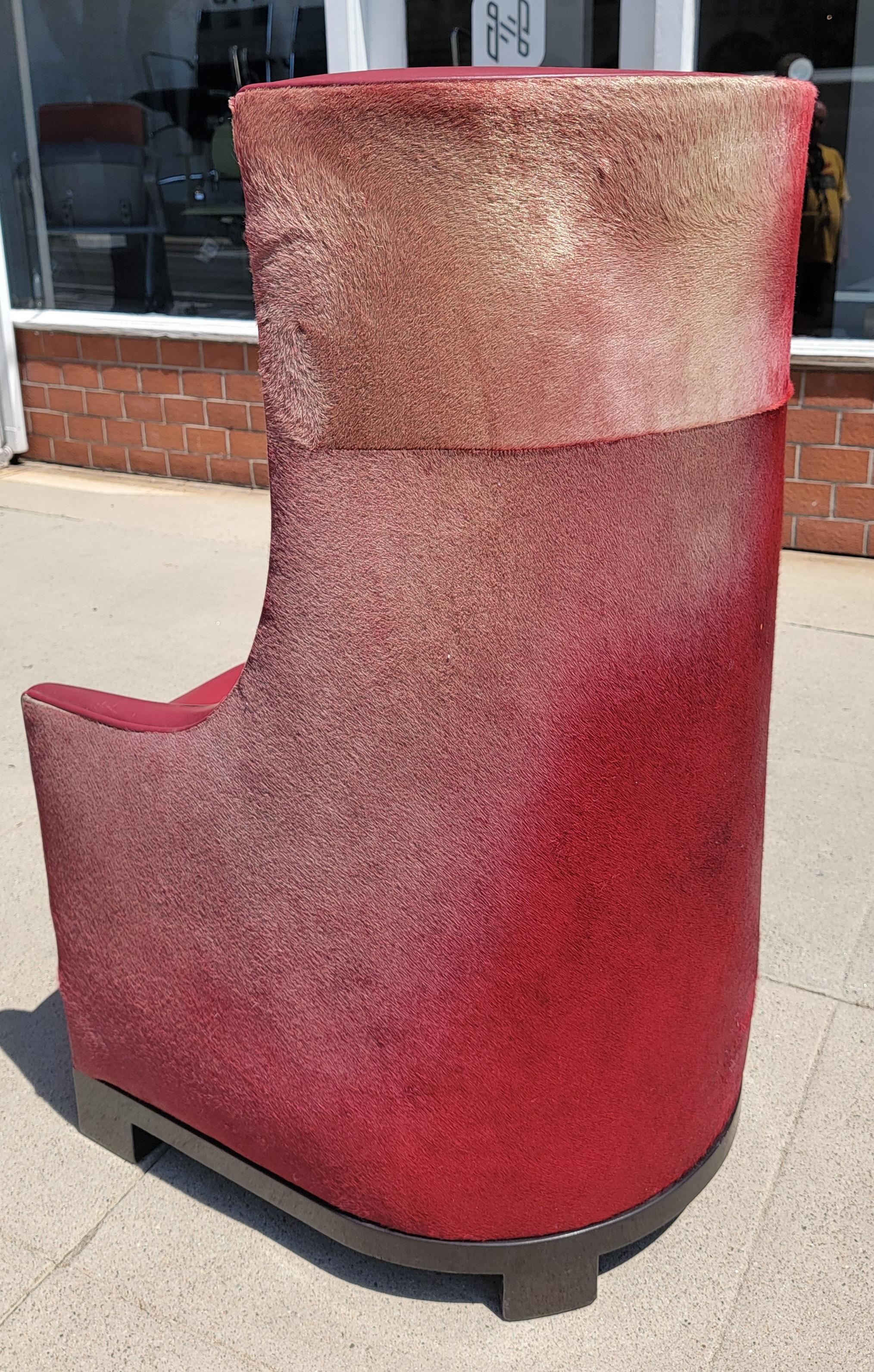 American Custom Made Red Leather Arm Chair For Sale