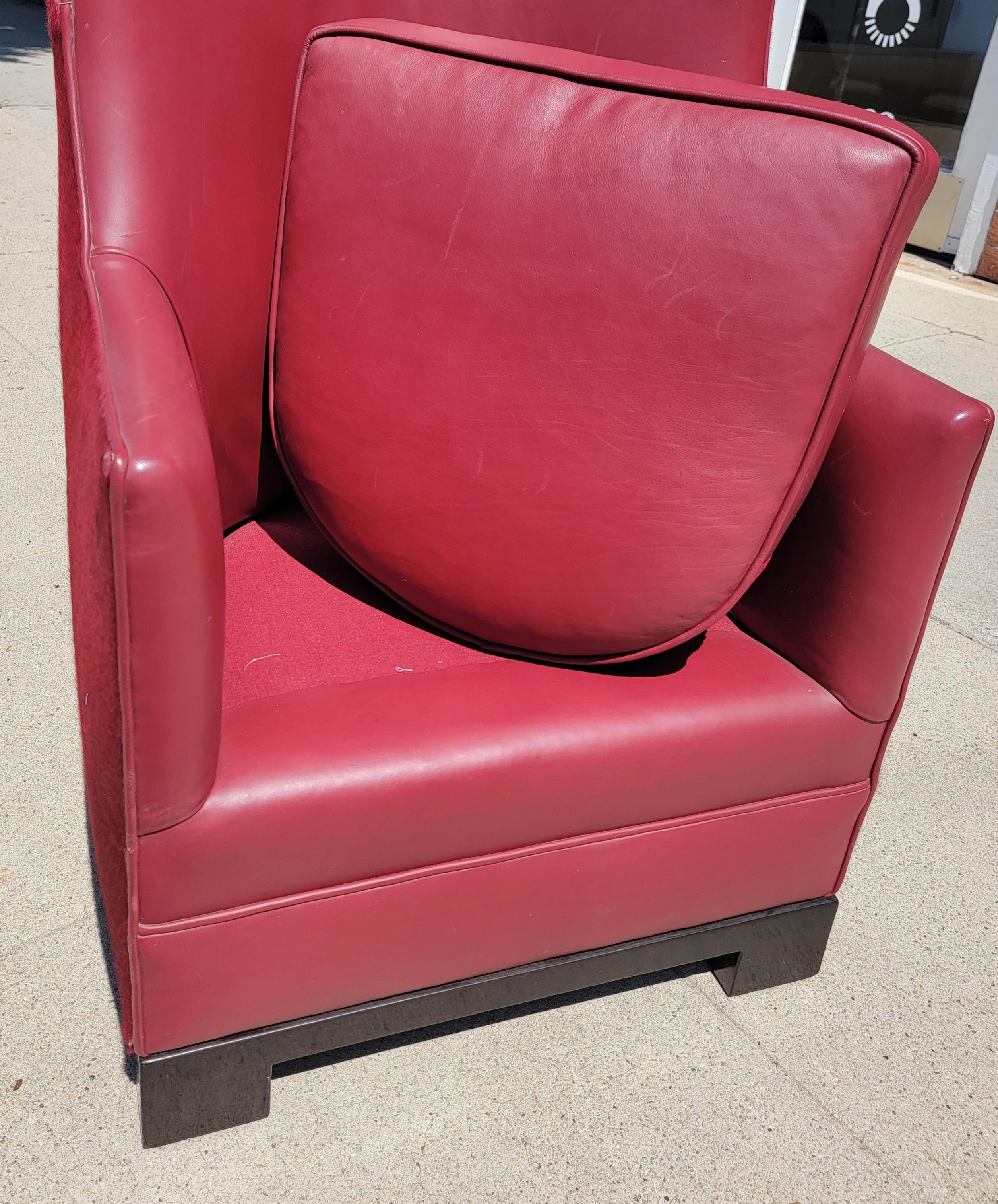 Custom Made Red Leather Arm Chair In Good Condition For Sale In Los Angeles, CA