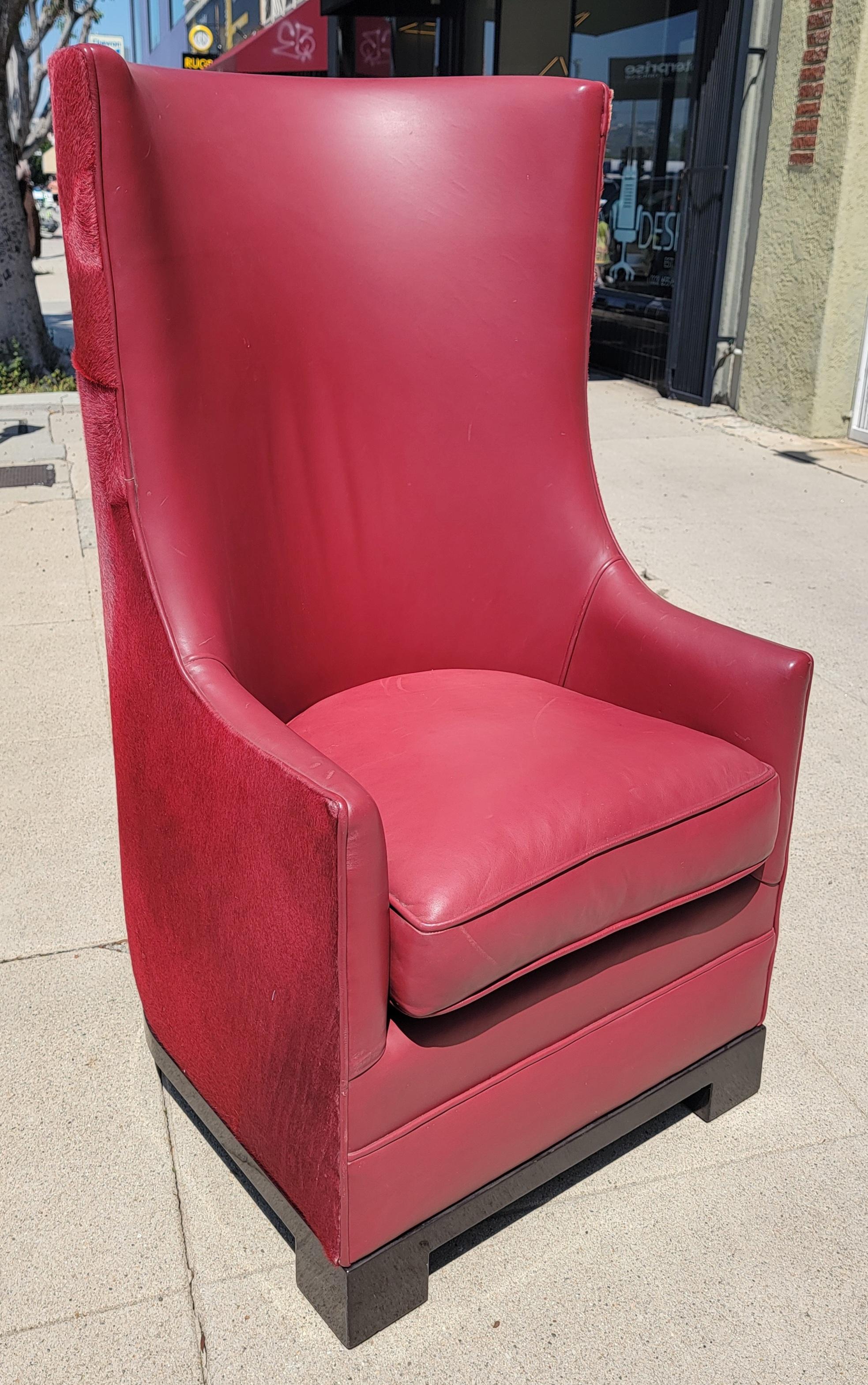 Custom Made Red Leather Arm Chair For Sale 1