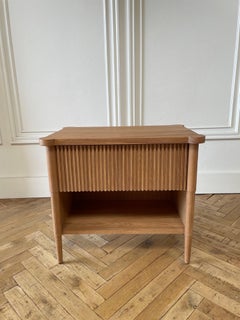 Custom Made Reeded White Oak Nightstand with Single Drawer