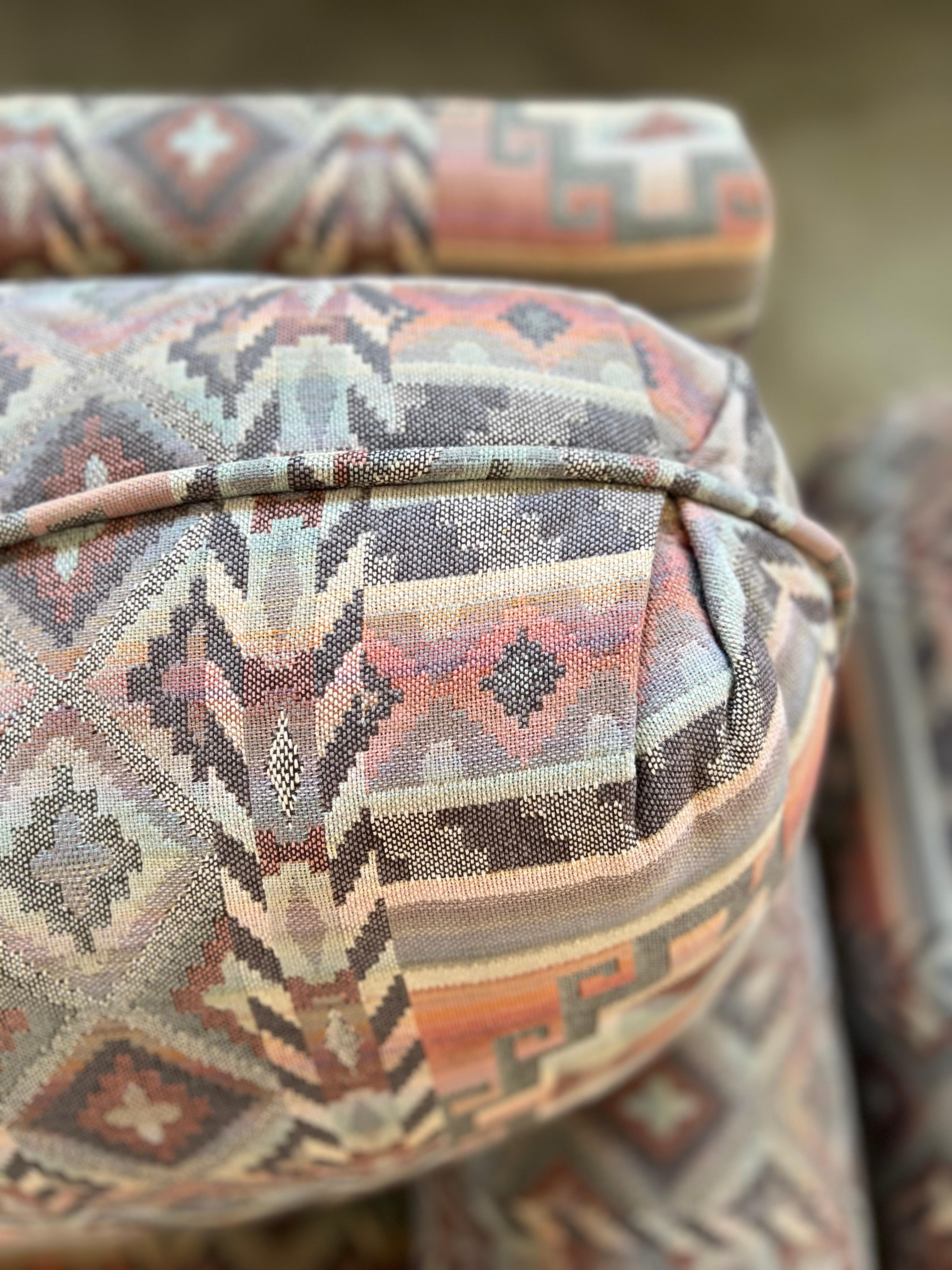 Custom Made Rolling Upholstered Southwest Aztec Armchair - Set of Two 3