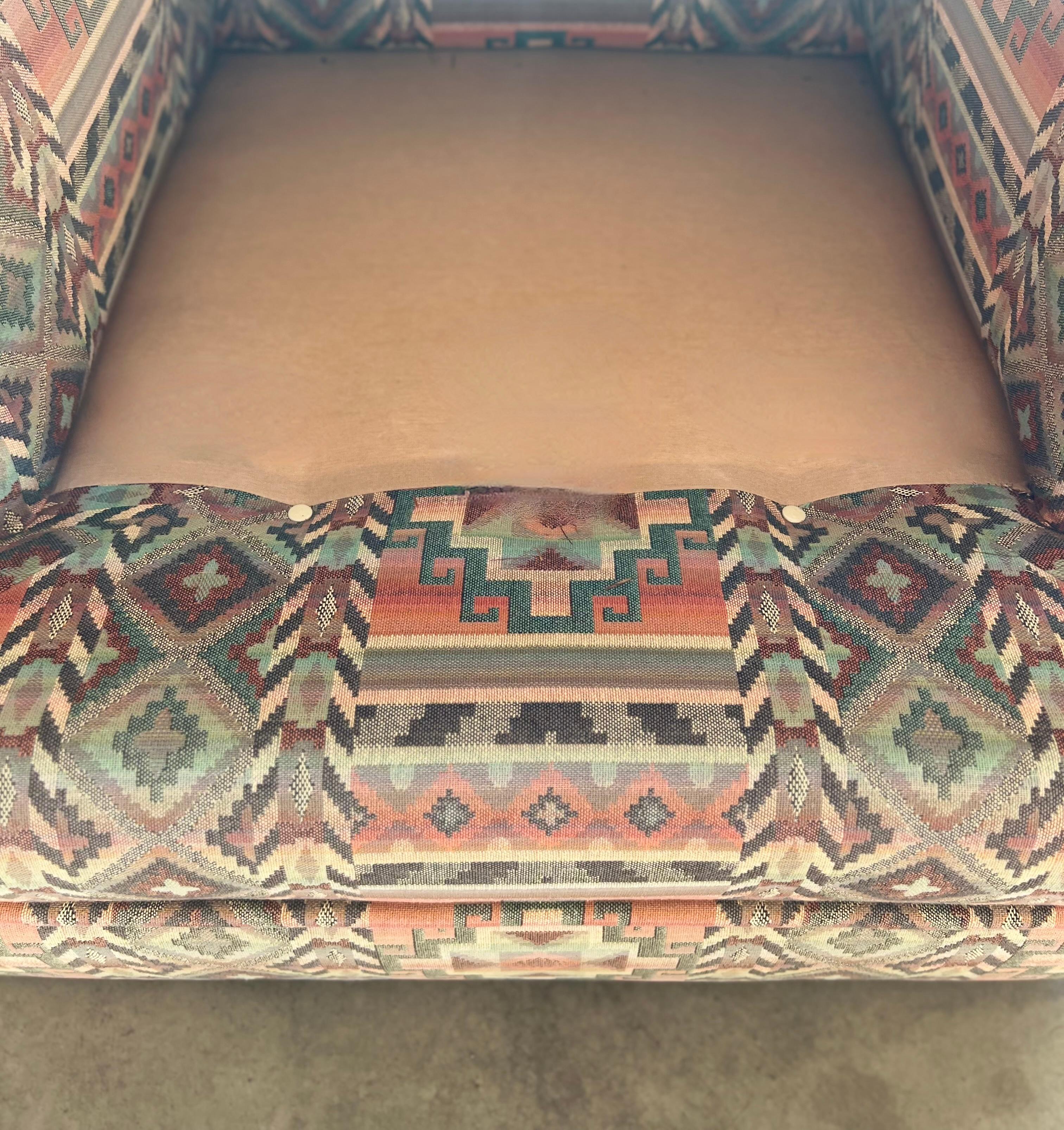 Custom Made Rolling Upholstered Southwest Aztec Armchair - Set of Two For Sale 4