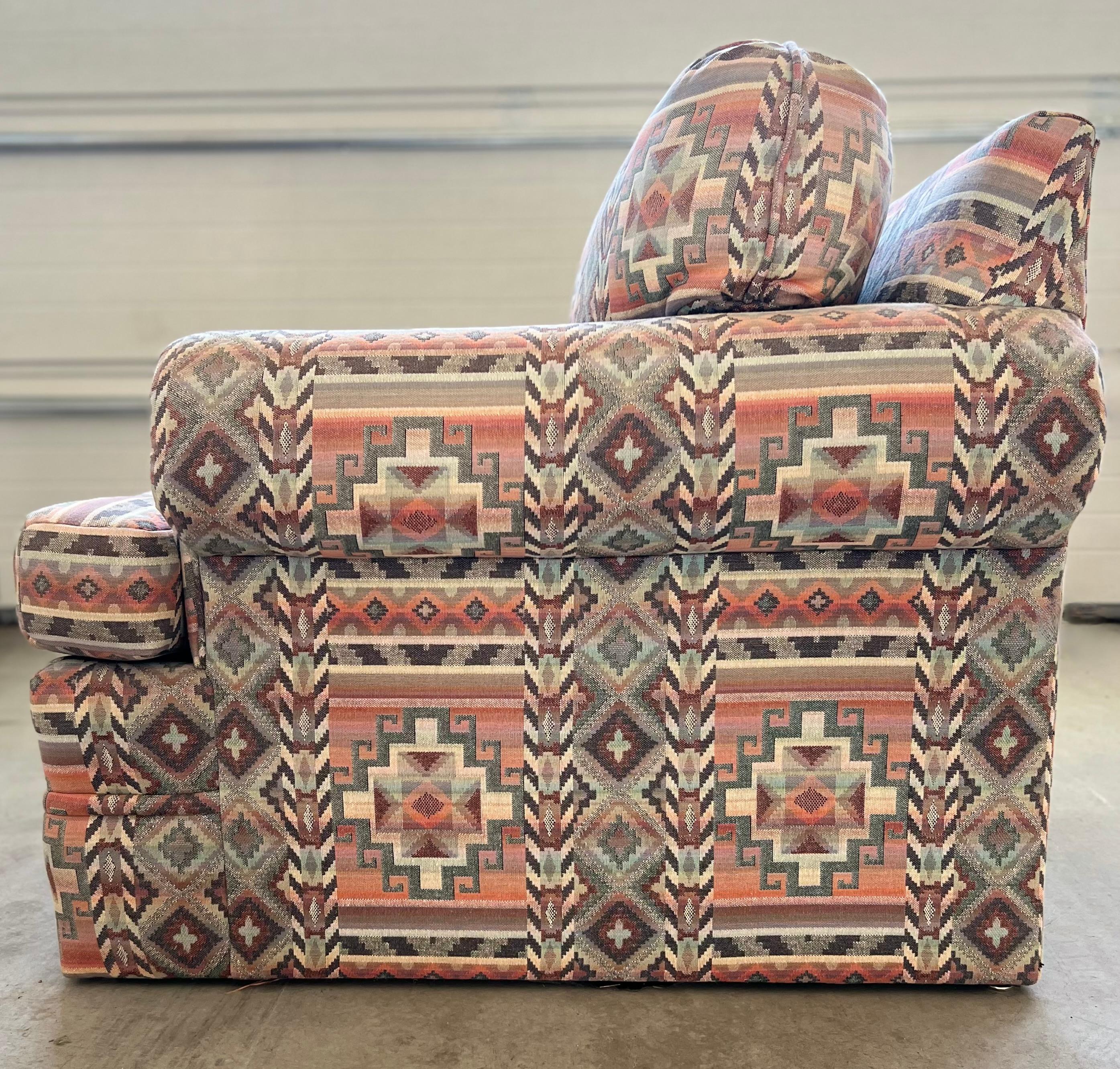 Adirondack Custom Made Rolling Upholstered Southwest Aztec Armchair - Set of Two For Sale