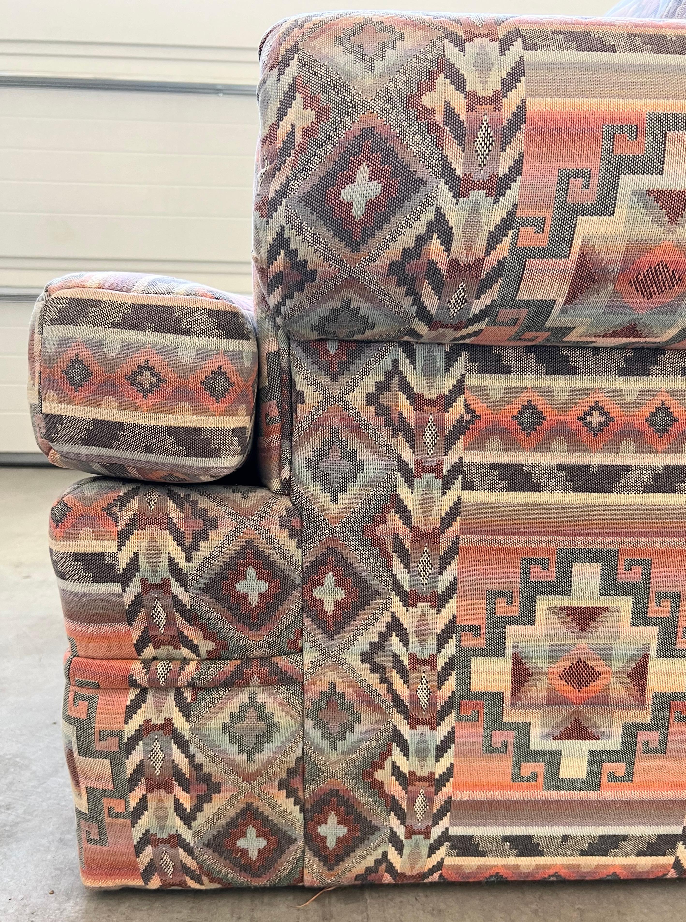Custom Made Rolling Upholstered Southwest Aztec Armchair - Set of Two For Sale 2
