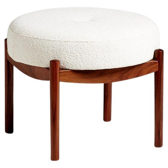 Custom Made Rosewood and Boucle Ottoman For Sale