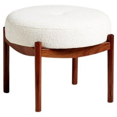 Custom Made Rosewood and Boucle Ottoman