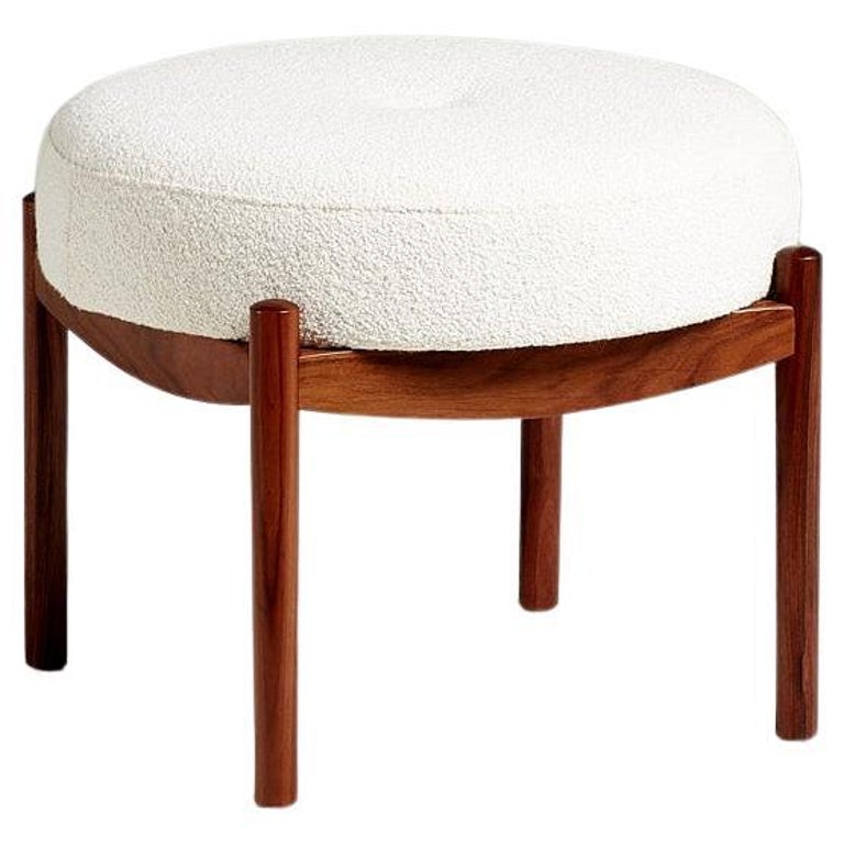 Custom Made Rosewood and Boucle Ottoman For Sale at 1stDibs