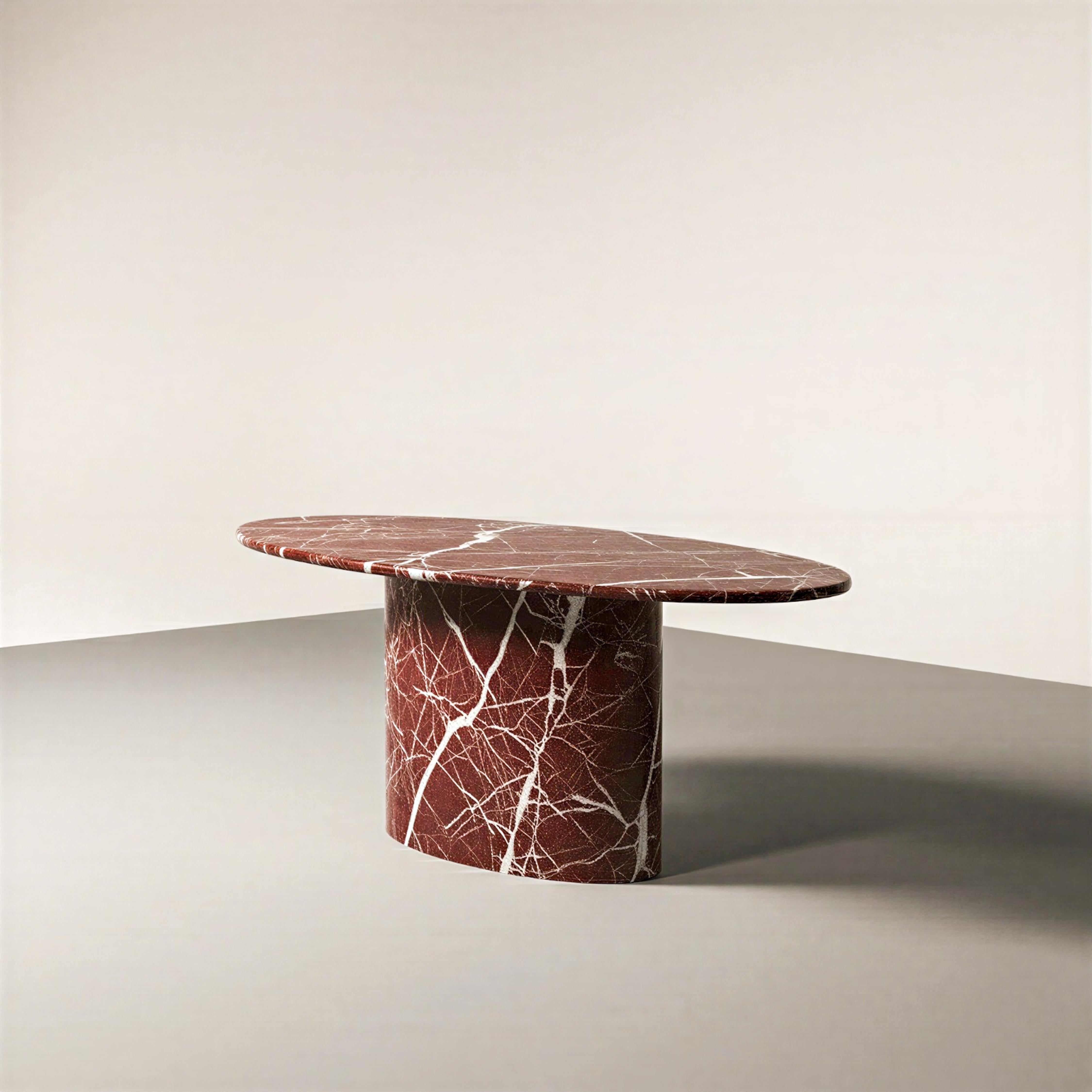 Arts and Crafts Custom Made Rosso Levanto Marble Red Dining Ellipse Table 2025 Creation For Sale