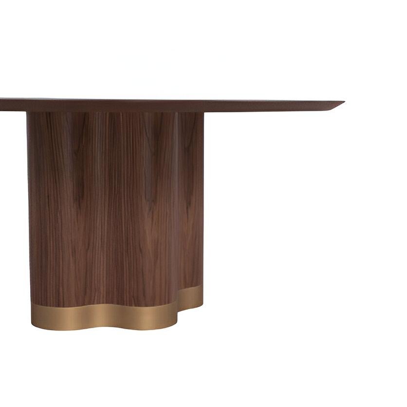 Modern Custom Made Round Dining Table Sculptural Base In Walnut Wood/Rosewood Lacquer For Sale