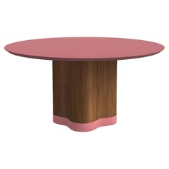 Custom Made Round Dining Table Sculptural Base In Walnut Wood/Rosewood Lacquer