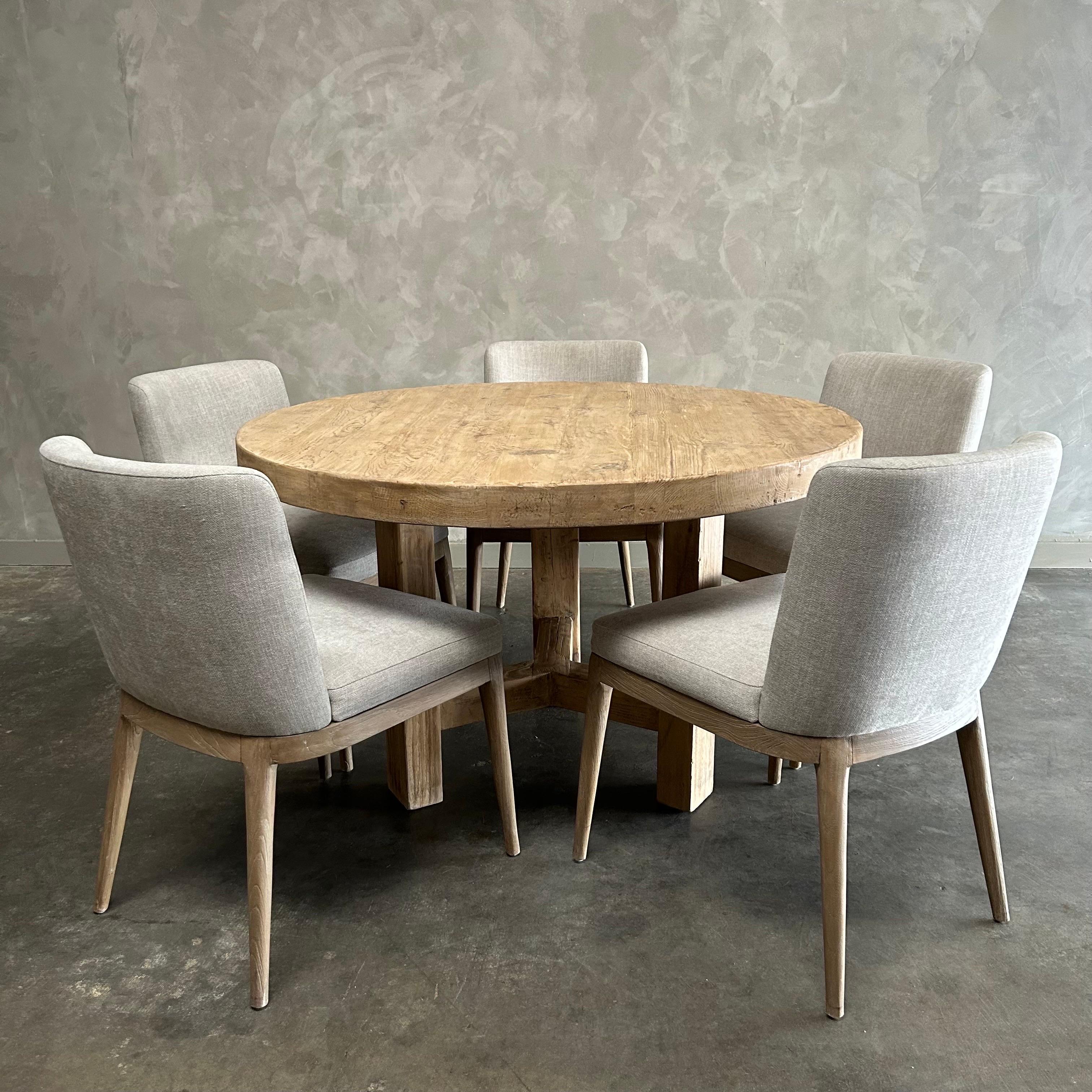 Organic Modern Custom Made Round Elm Wood Dining Table For Sale