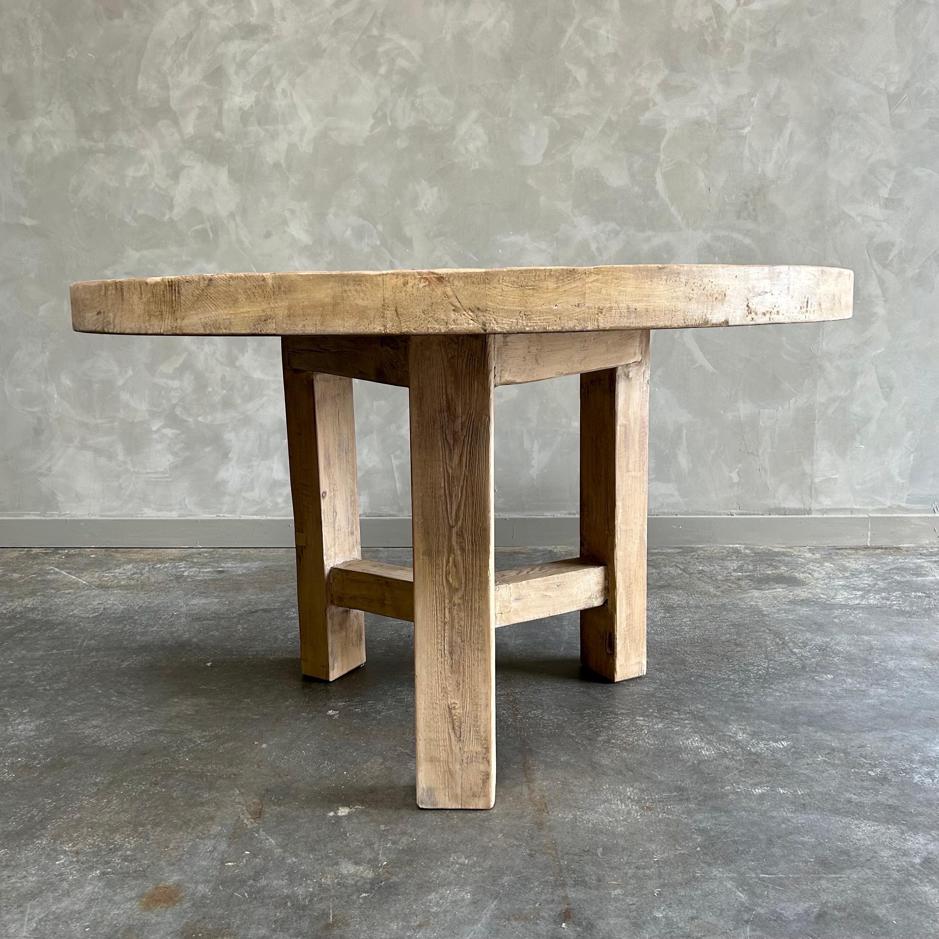 Contemporary Custom Made Round Elm Wood Dining Table For Sale