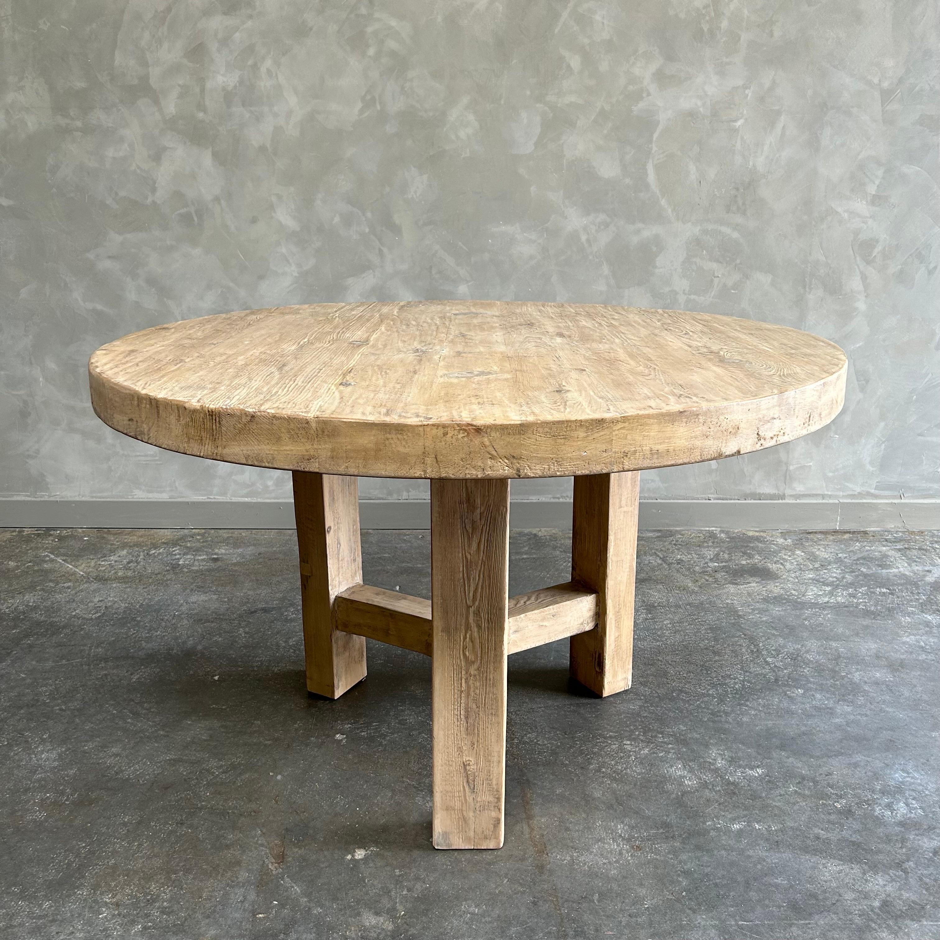 Custom Made Round Elm Wood Dining Table For Sale 1