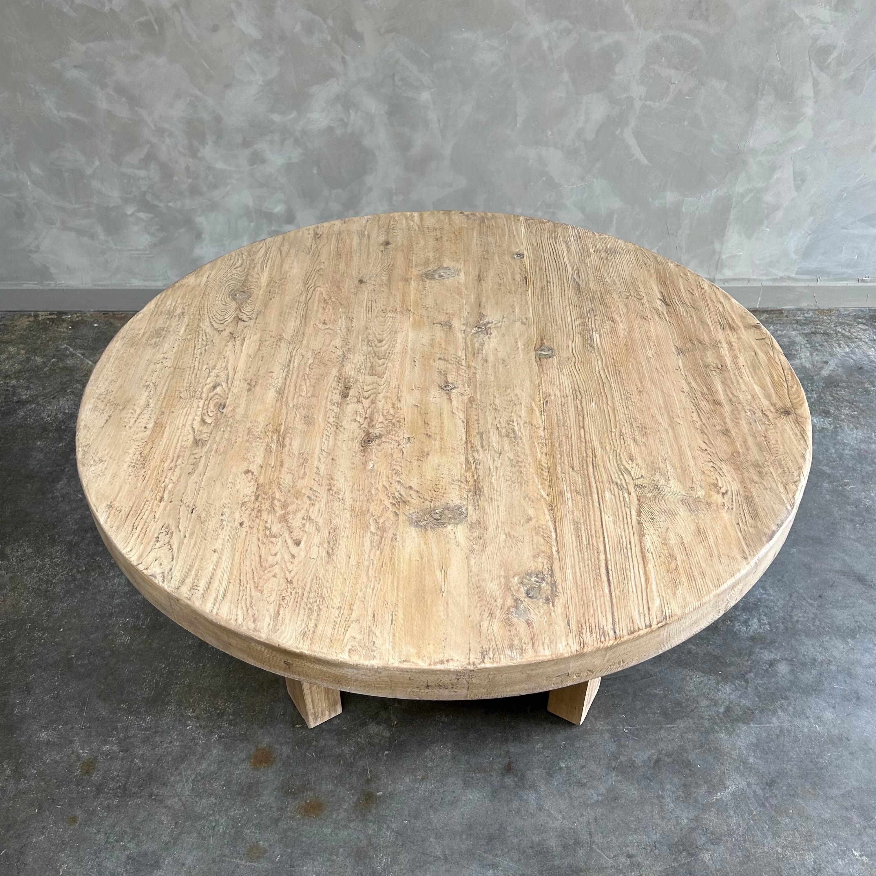 Custom Made Round Elm Wood Dining Table For Sale 4