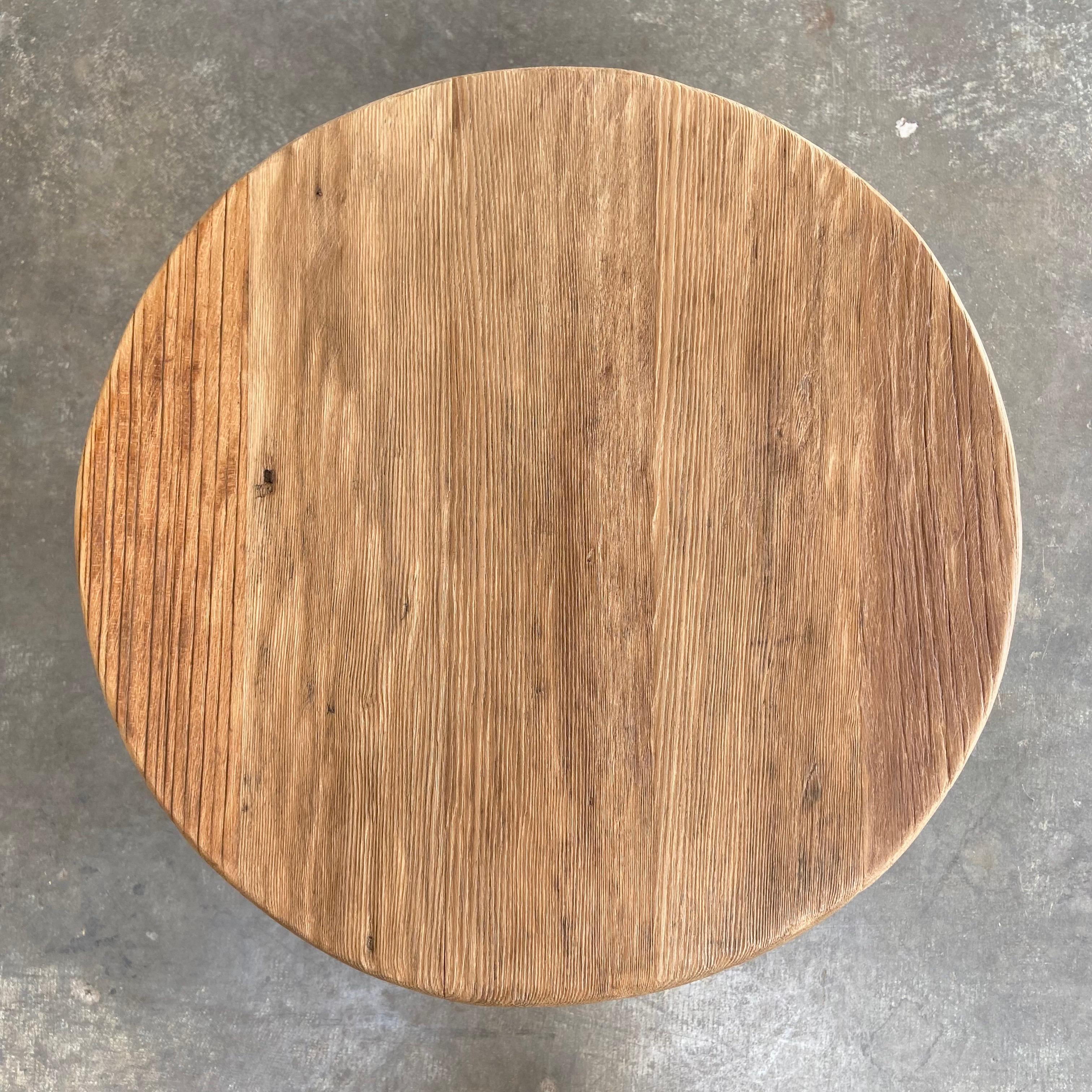 Custom Made Round Modern Reclaimed Elm Wood Side Table In New Condition For Sale In Old Town Orange, CA