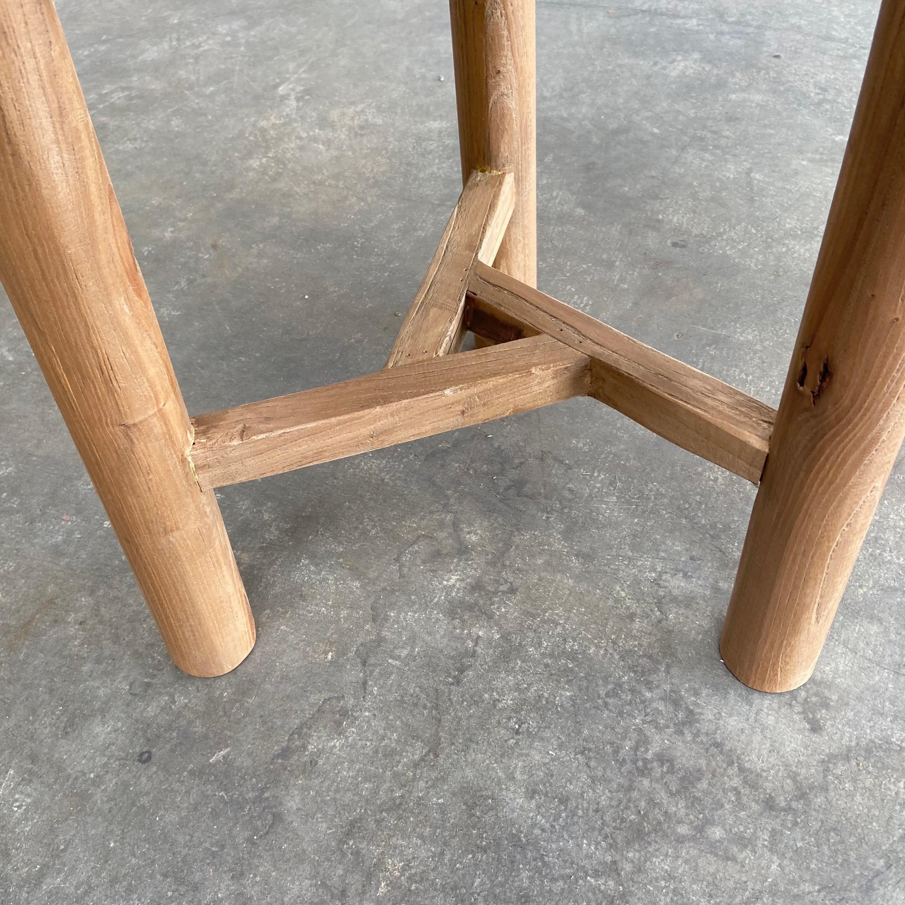 Contemporary Custom Made Round Modern Reclaimed Elm Wood Side Table For Sale