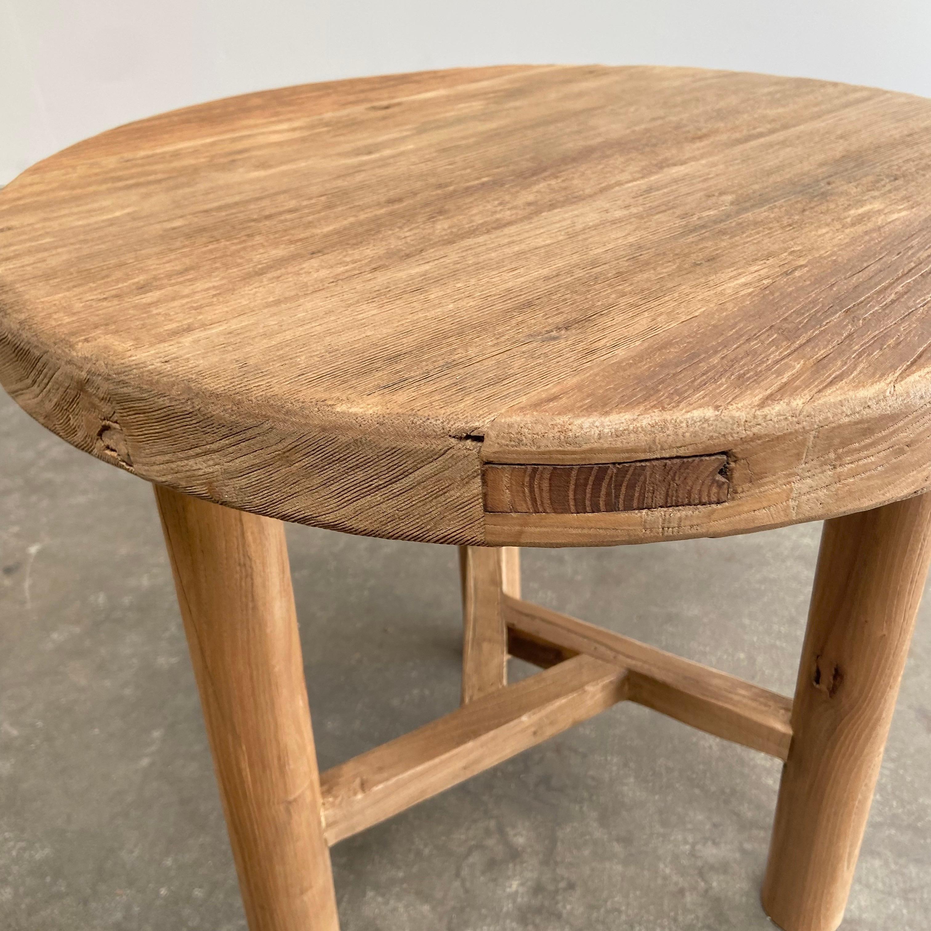 Custom Made Round Modern Reclaimed Elm Wood Side Table For Sale 1