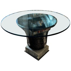 Custom Made Round Pedestal Table with Antique Bell