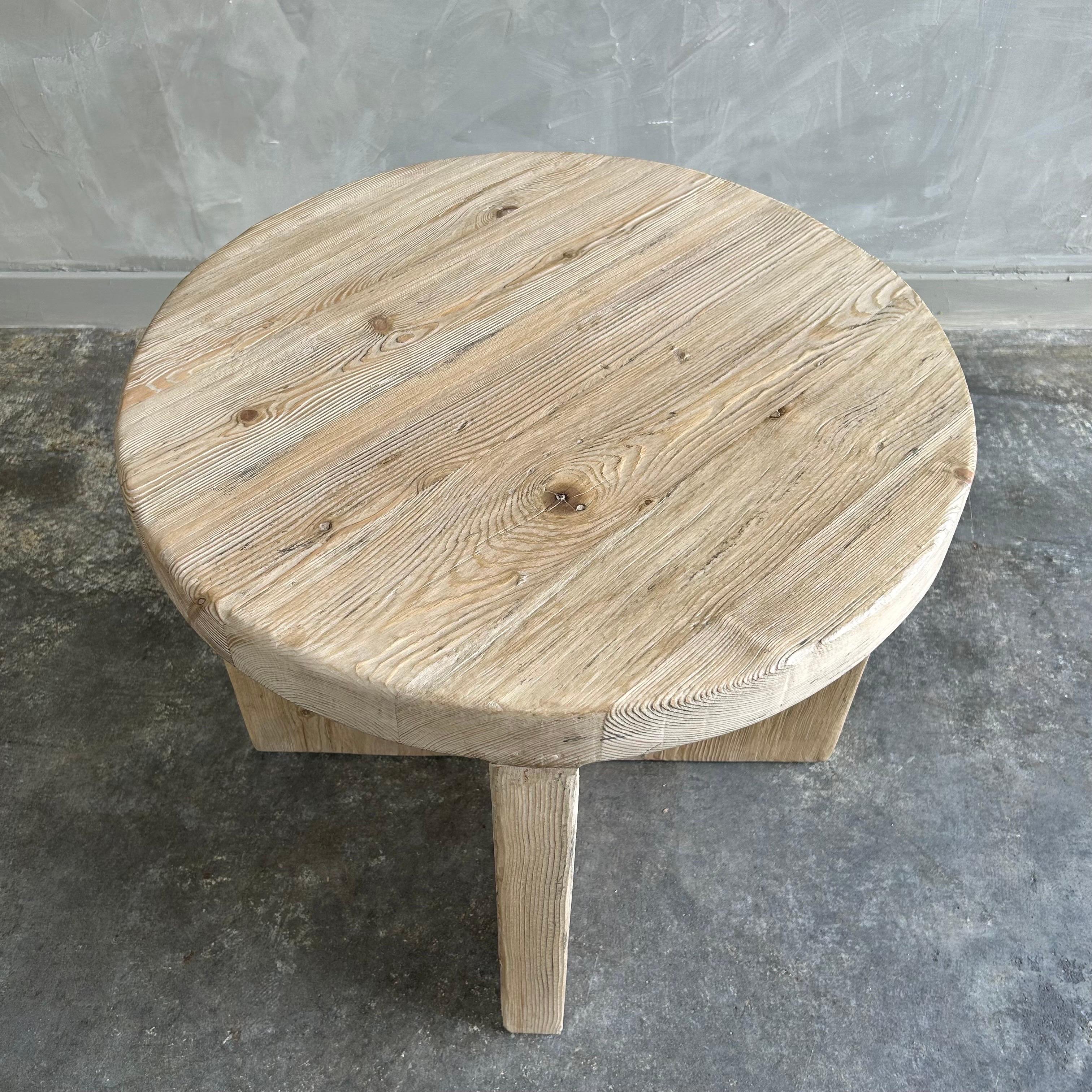 Custom Made Round Reclaimed Elm Wood Side Table with X base 1