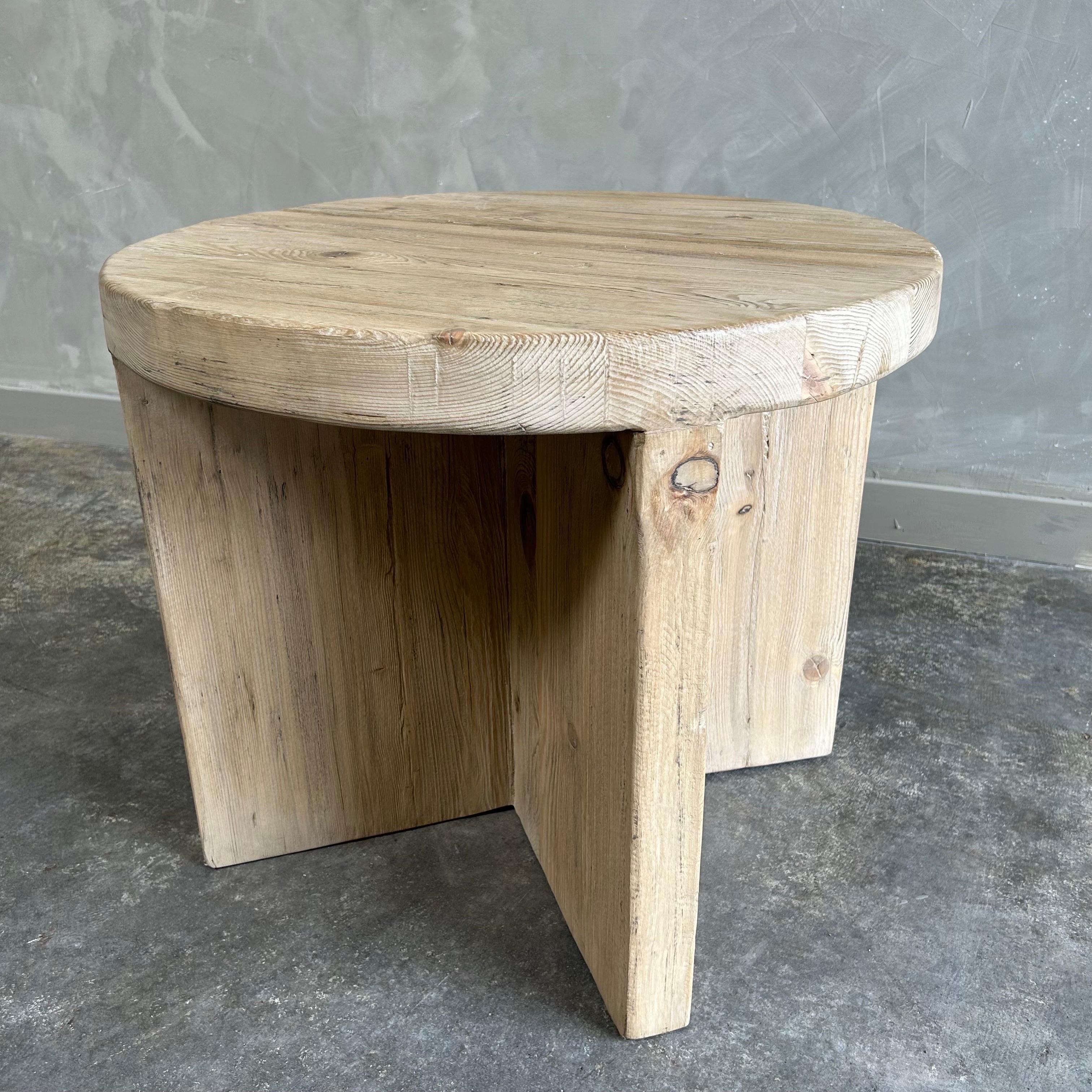 Custom Made Round Reclaimed Elm Wood Side Table with X base 2
