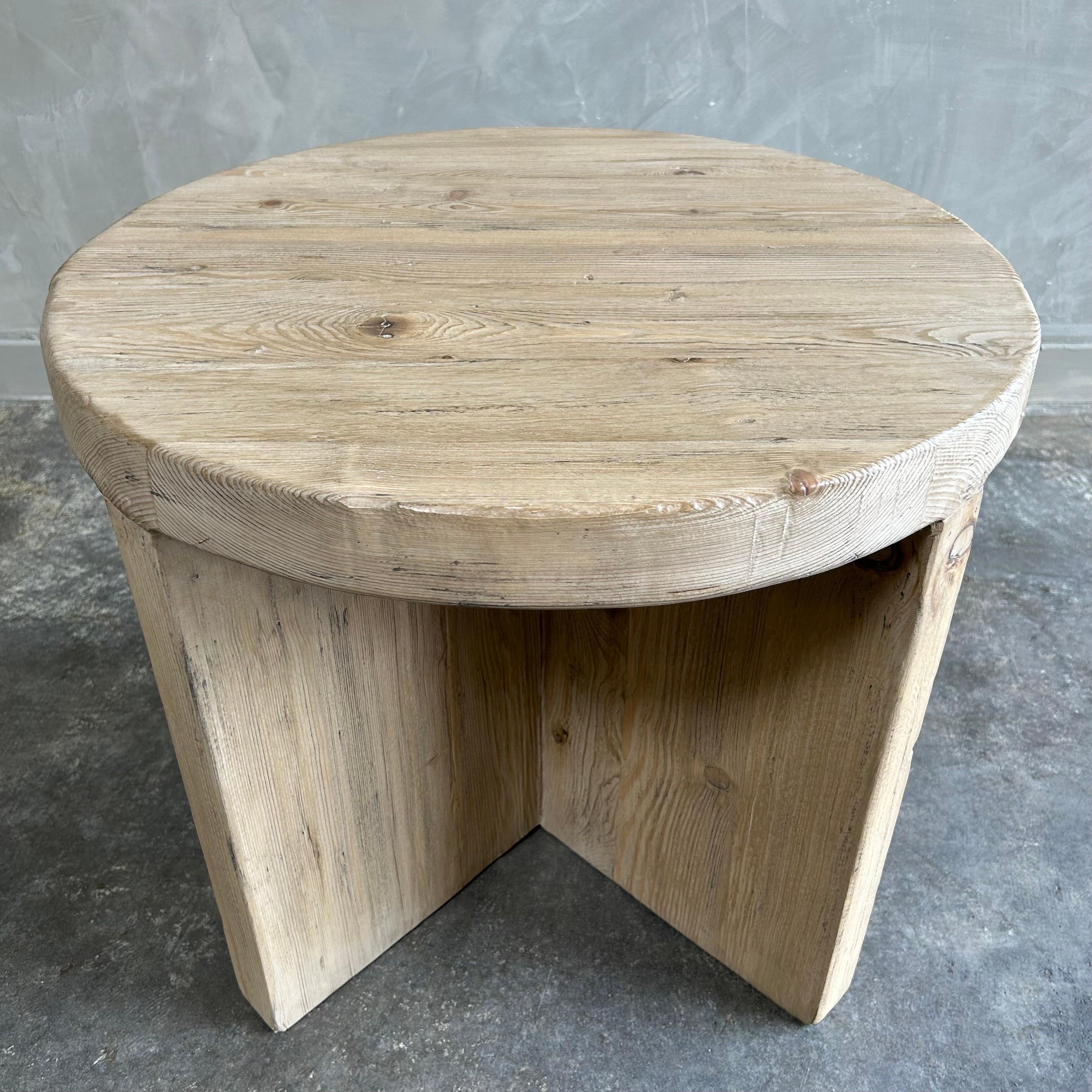 Custom Made Round Reclaimed Elm Wood Side Table with X base 3