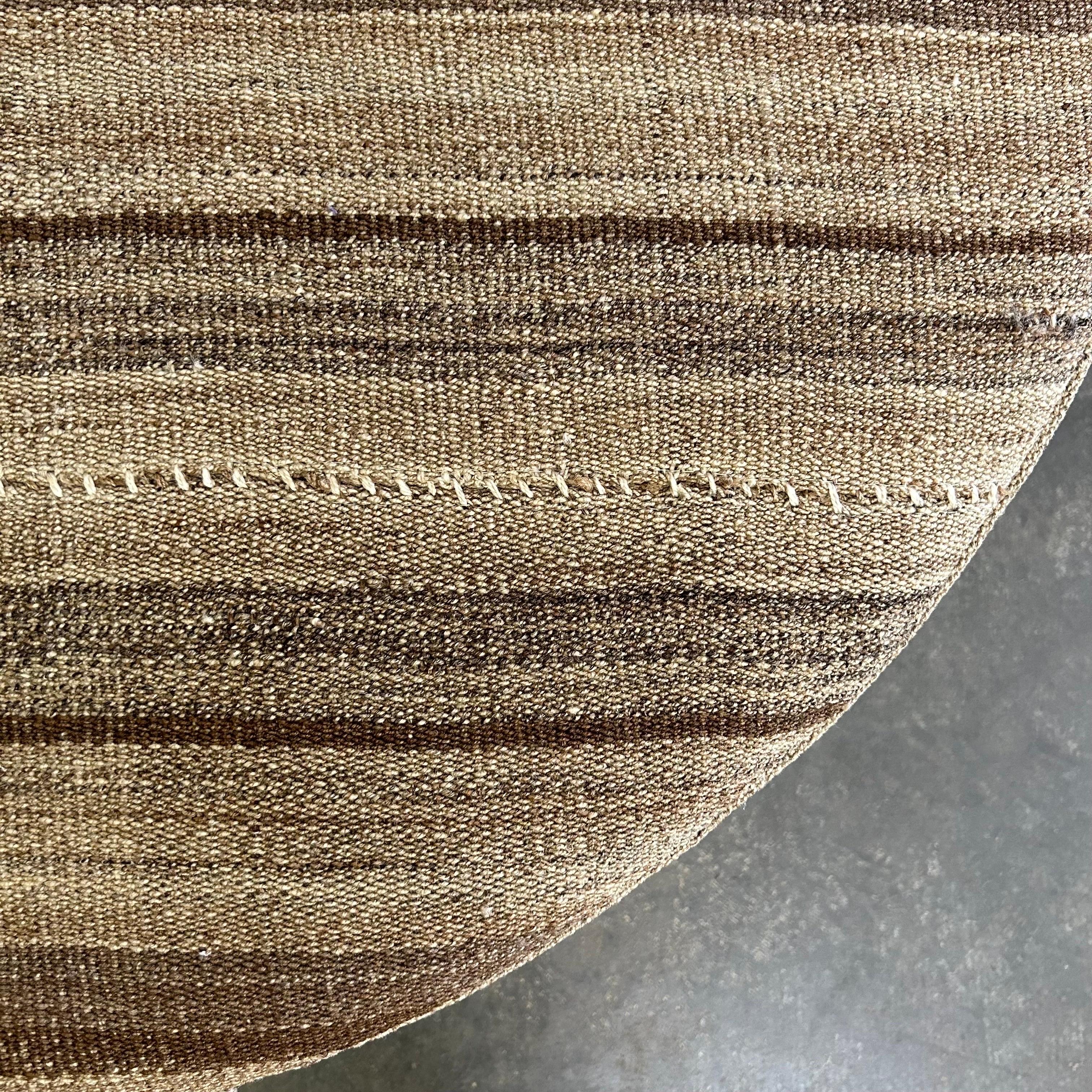 Custom Made Round Rug Cocktail Ottoman in Brown Stripe For Sale 6