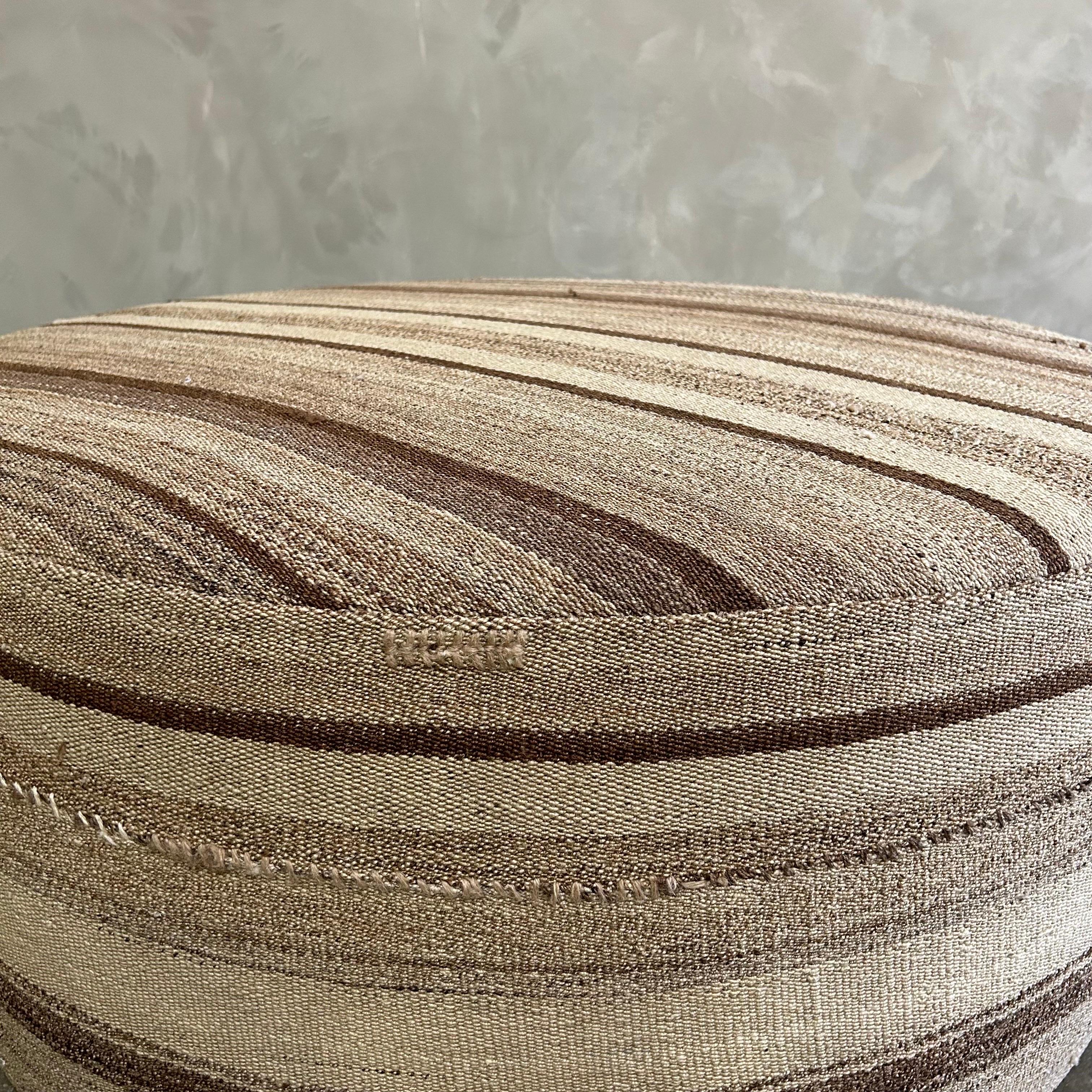 Custom Made Round Rug Cocktail Ottoman in Brown Stripe For Sale 10