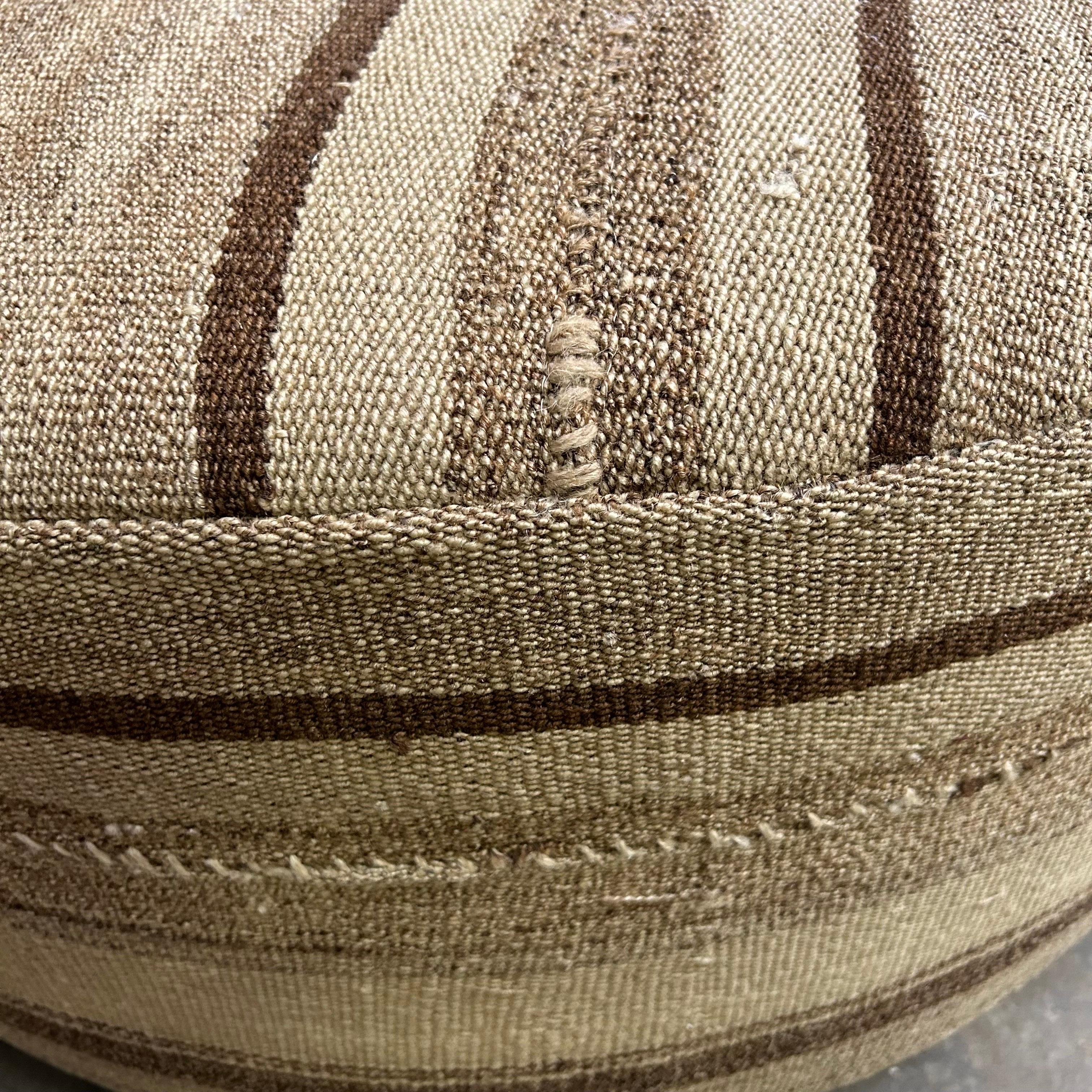 Custom Made Round Rug Cocktail Ottoman in Brown Stripe For Sale 11