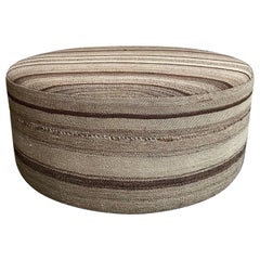 Custom Made Round Rug Cocktail Ottoman in Brown Stripe