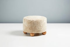 Custom Made Round Sheepskin Ottoman with Oak Ball Feet