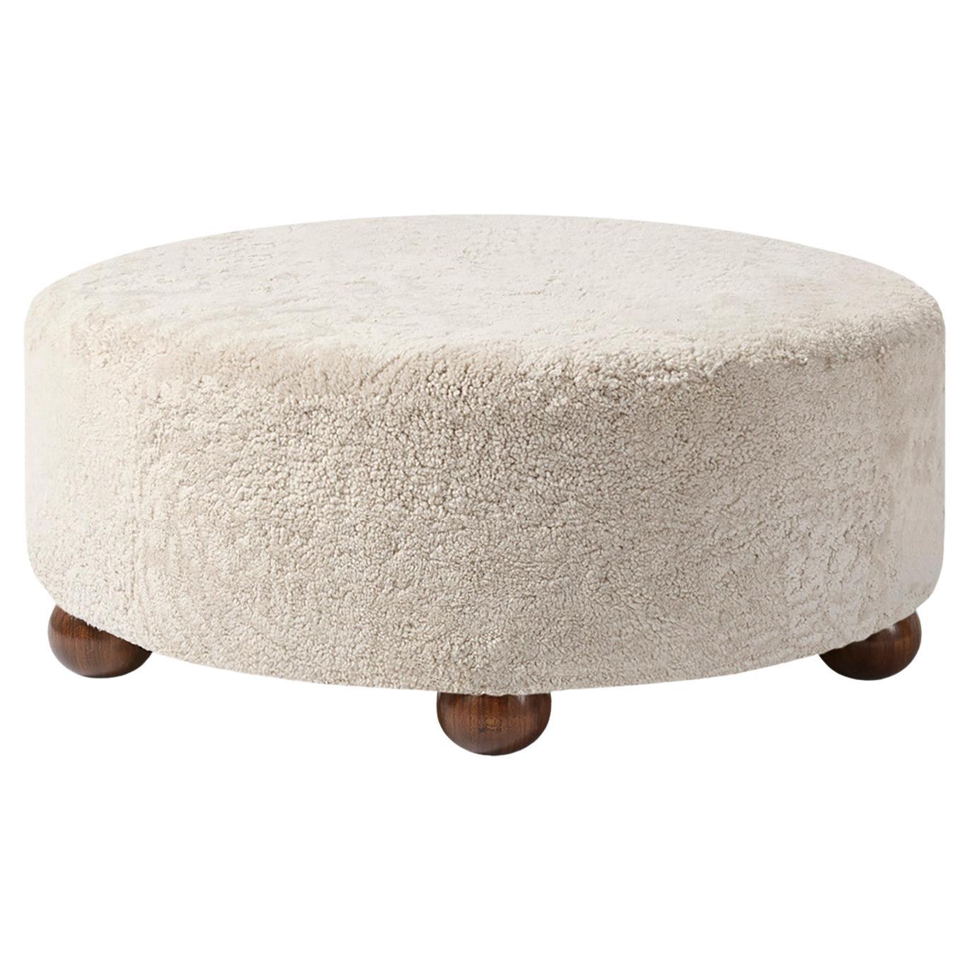 Custom Made Round Sheepskin Ottoman with Oak Ball Feet