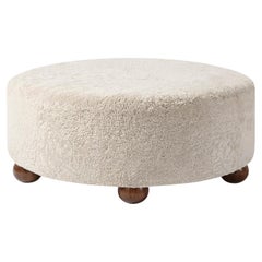 Custom Made Round Sheepskin Ottoman with Oak Ball Feet