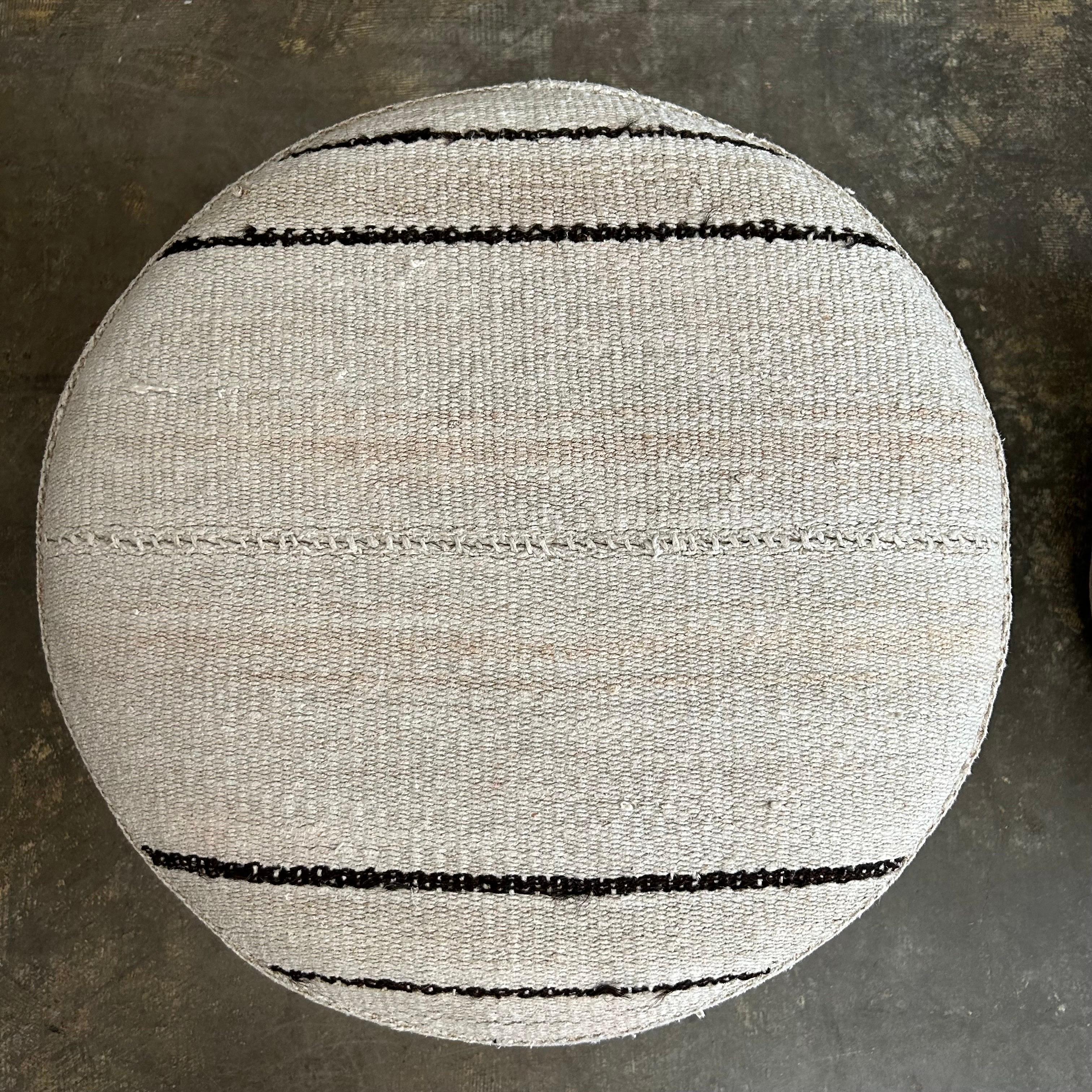 Custom Made Round Turkish Wool Pair of Ottomans with Stripes For Sale 1