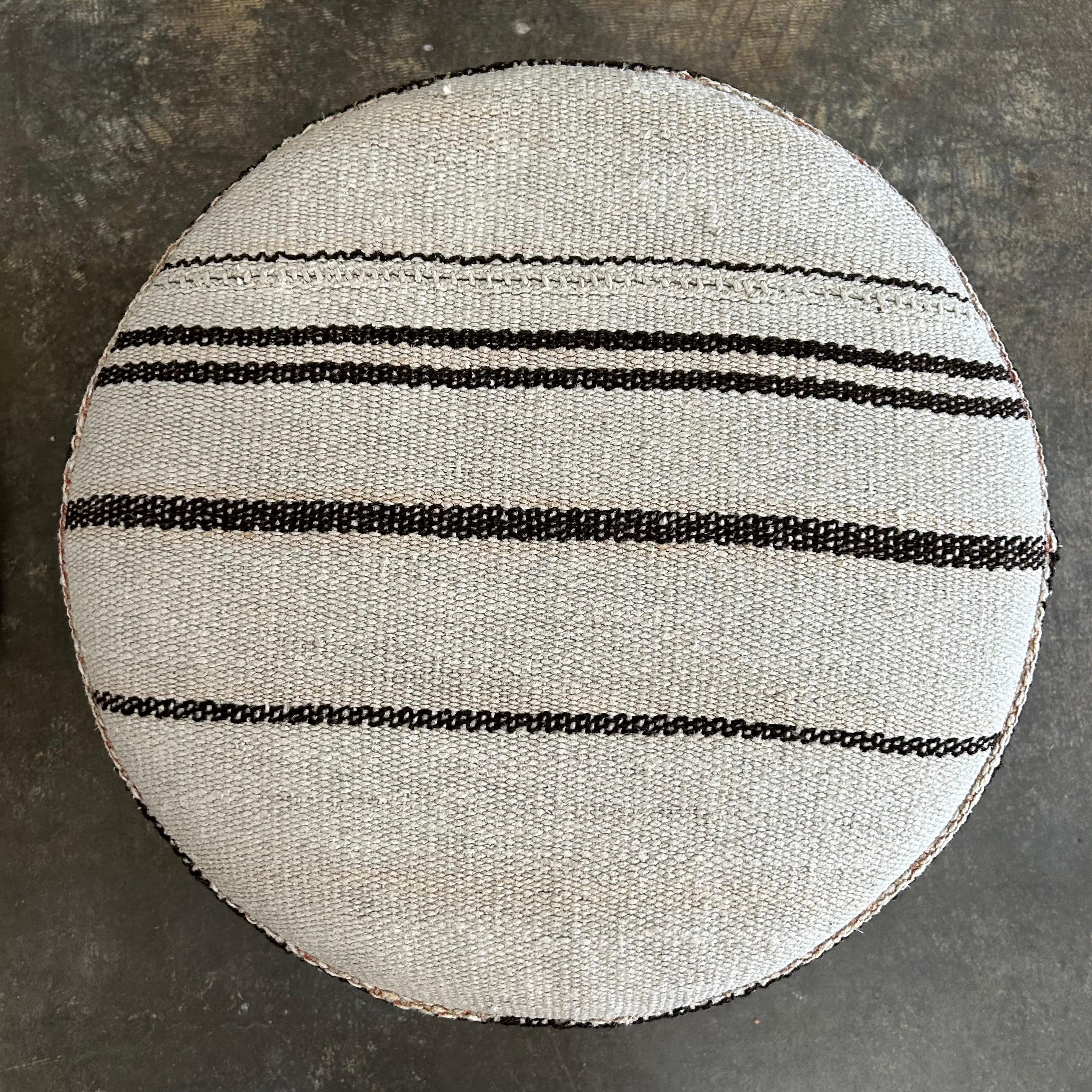 Custom Made Round Turkish Wool Pair of Ottomans with Stripes For Sale 2