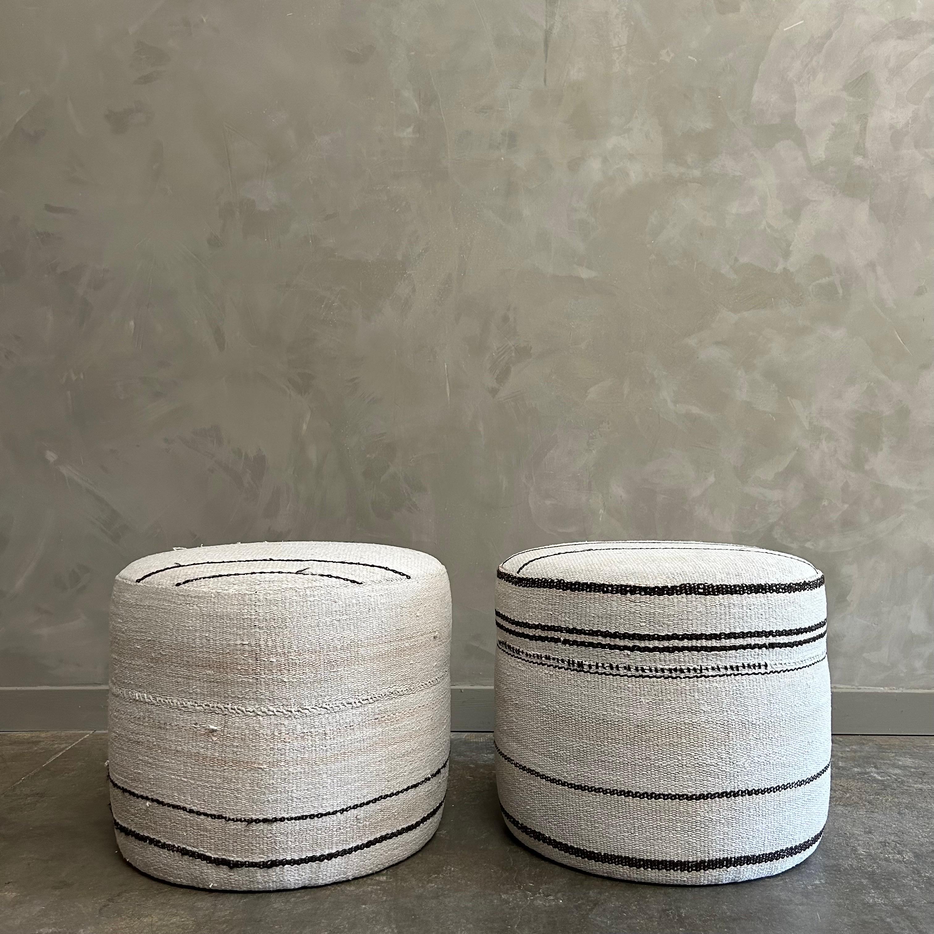Custom Made Round Turkish Wool Pair of Ottomans with Stripes For Sale ...