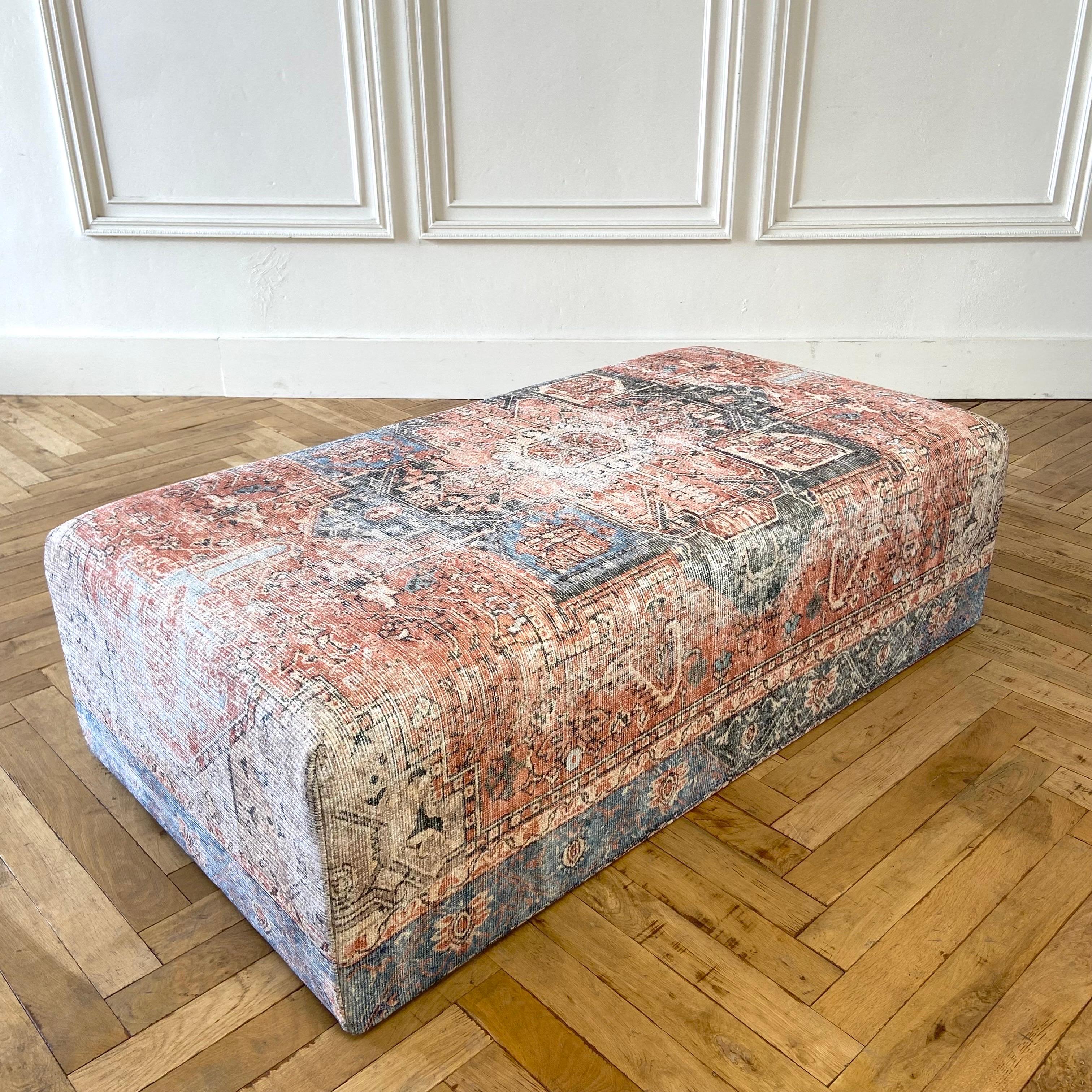 Custom Made Rug Style Cube Cocktail Ottoman In Excellent Condition For Sale In Brea, CA